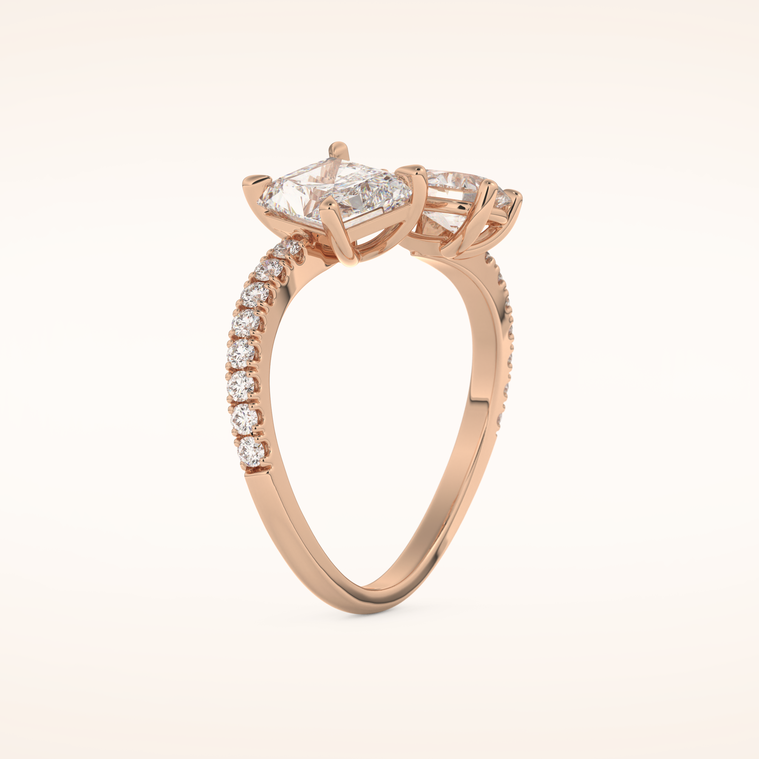 1.5 CT Radiant Shaped Toi Et Moi & Pave Open Shank Moissanite Engagement Ring