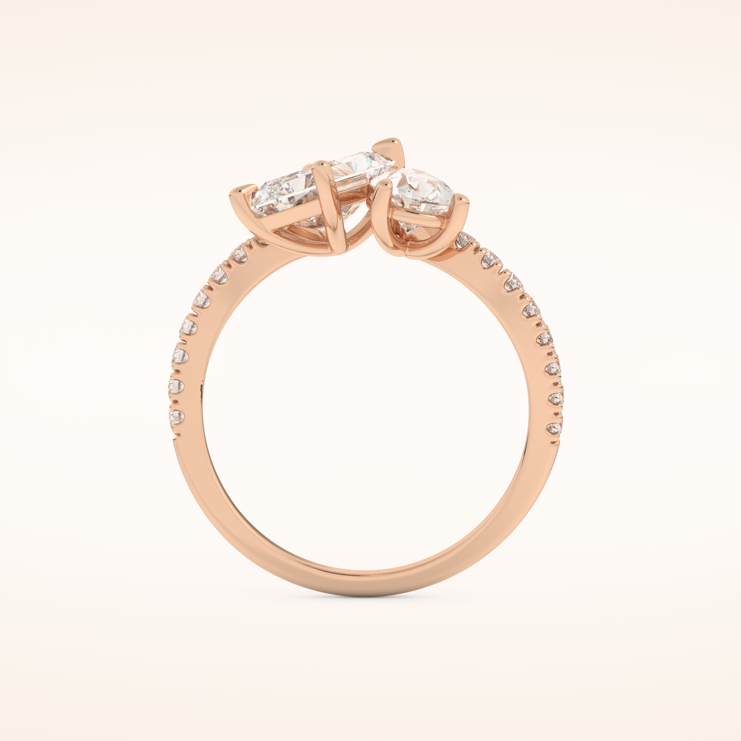 1.5 CT Radiant Shaped Toi Et Moi & Pave Open Shank Moissanite Engagement Ring