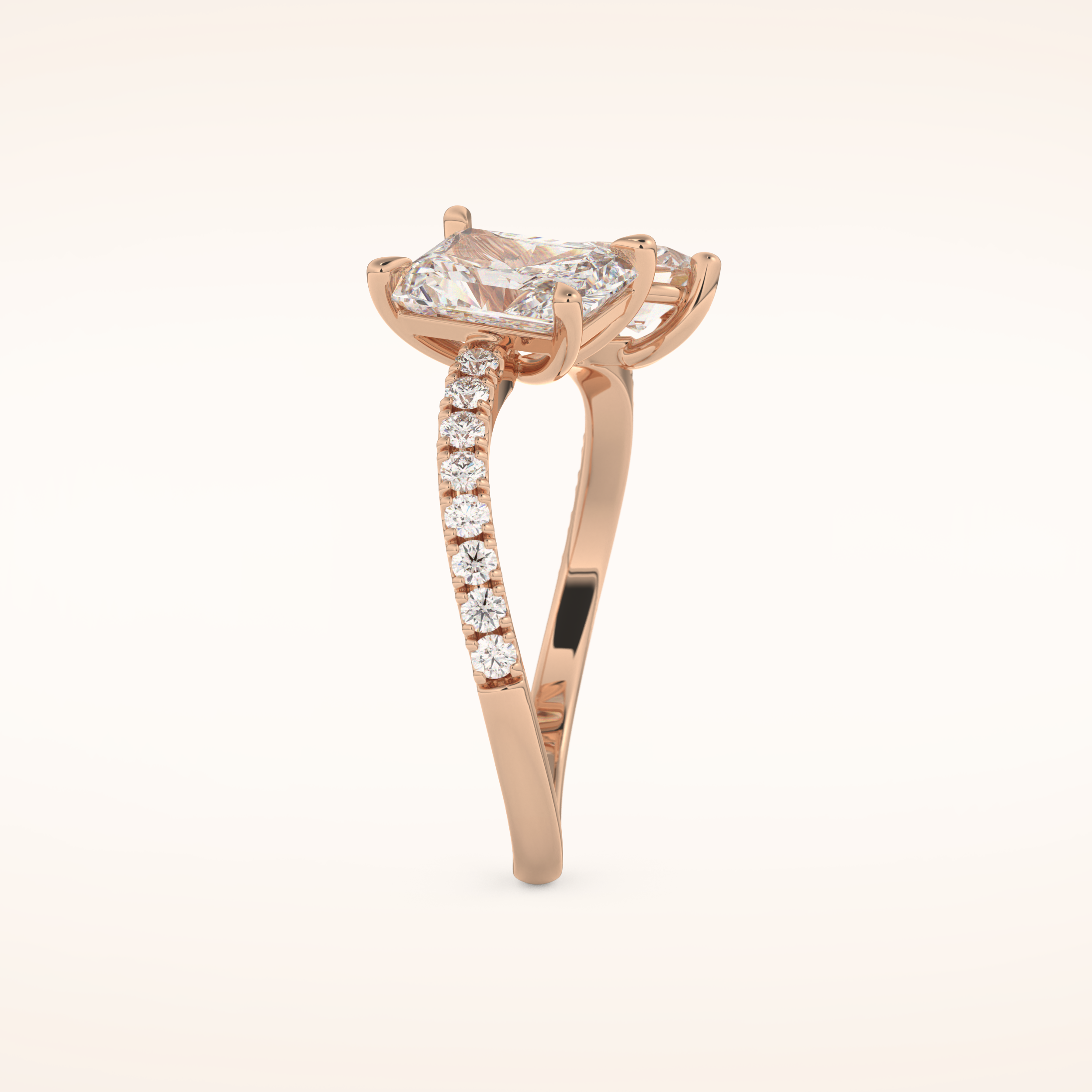 1.5 CT Radiant Shaped Toi Et Moi & Pave Open Shank Moissanite Engagement Ring