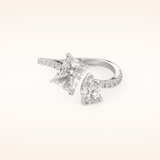 1.5 CT Radiant Shaped Toi Et Moi & Pave Open Shank Moissanite Engagement Ring