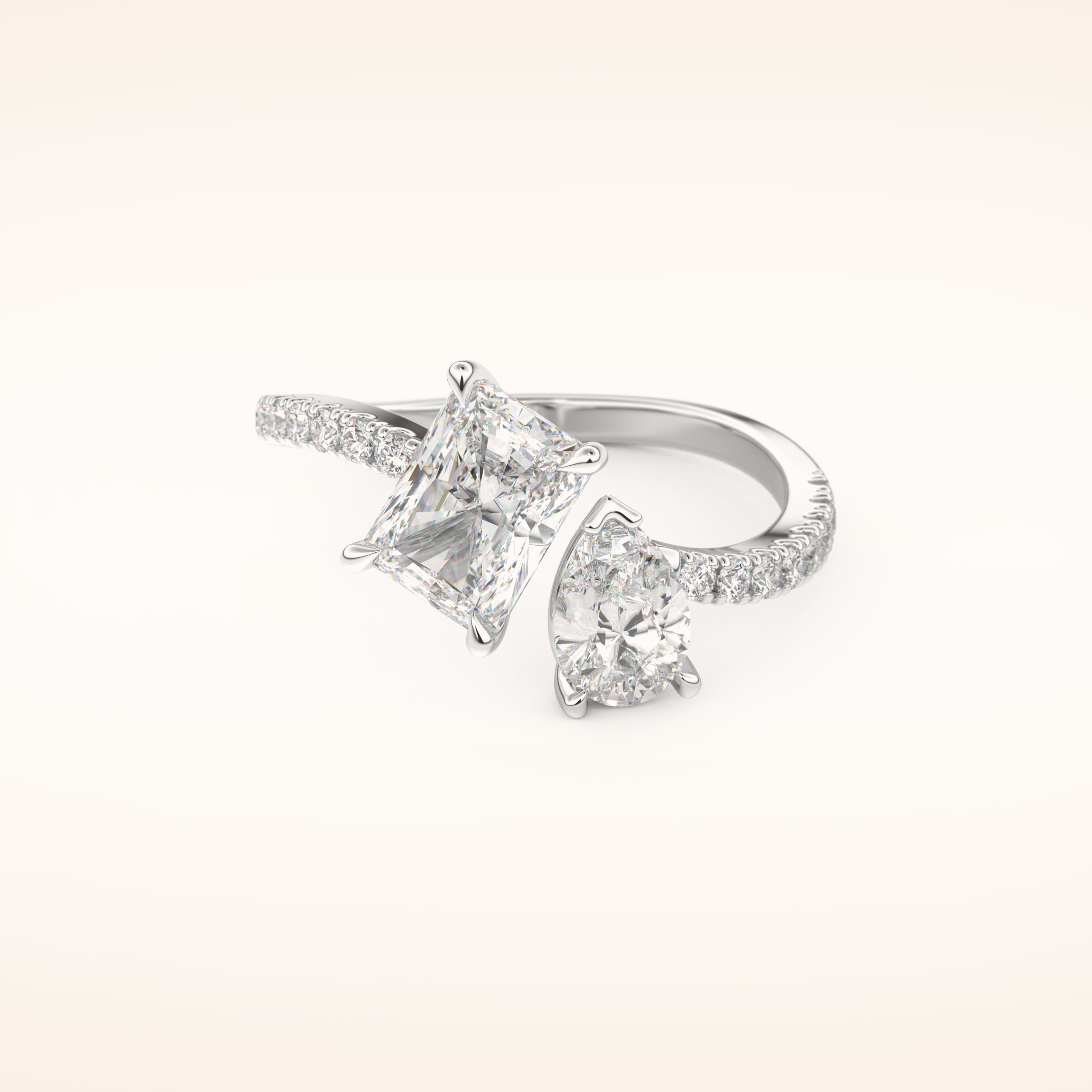 1.5 CT Radiant Shaped Toi Et Moi & Pave Open Shank Moissanite Engagement Ring