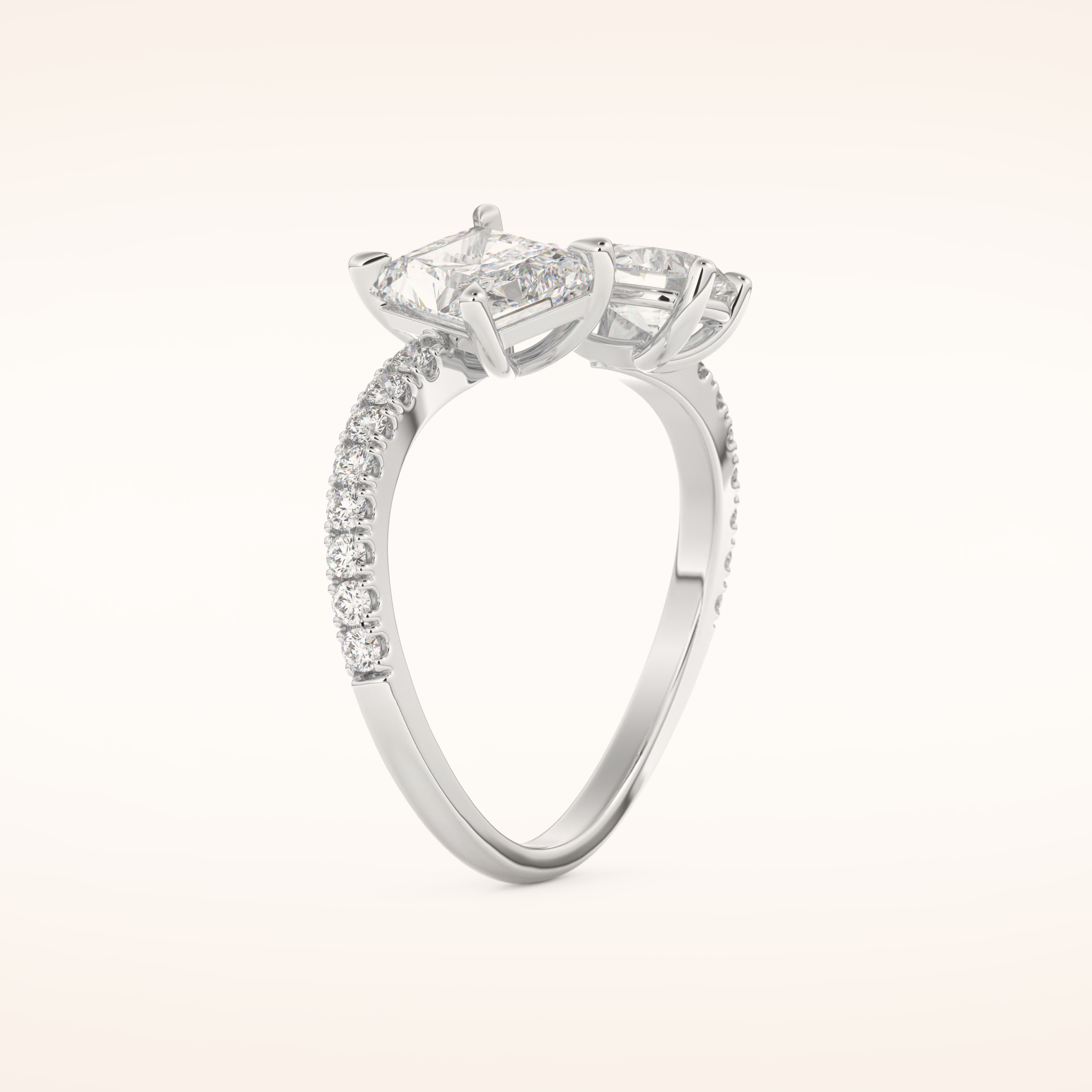 1.5 CT Radiant Shaped Toi Et Moi & Pave Open Shank Moissanite Engagement Ring