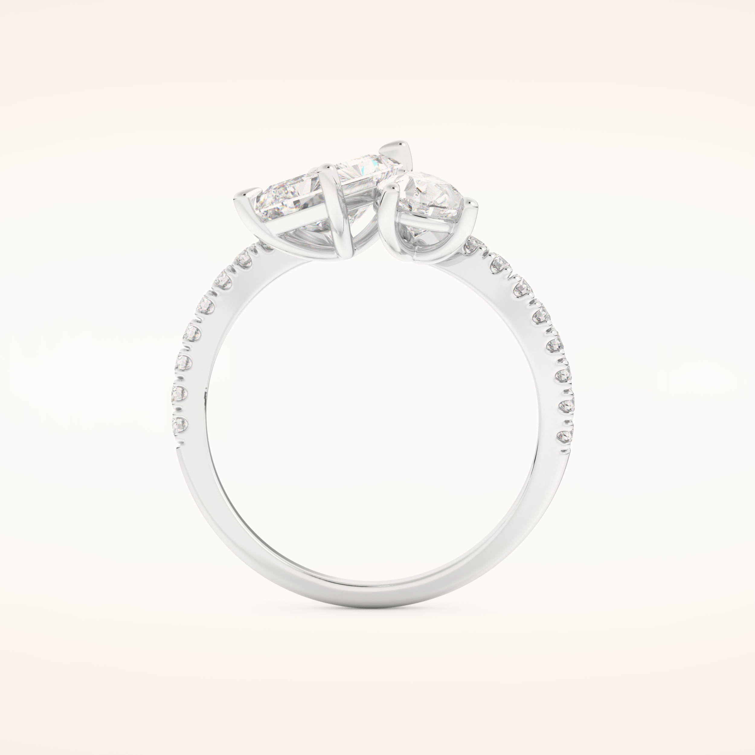 1.5 CT Radiant Shaped Toi Et Moi & Pave Open Shank Moissanite Engagement Ring