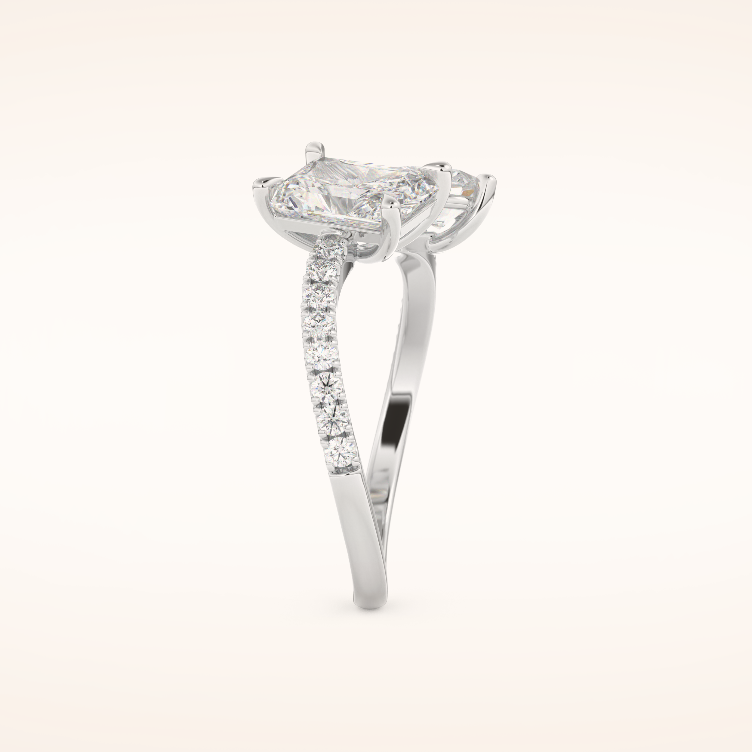 1.5 CT Radiant Shaped Toi Et Moi & Pave Open Shank Moissanite Engagement Ring