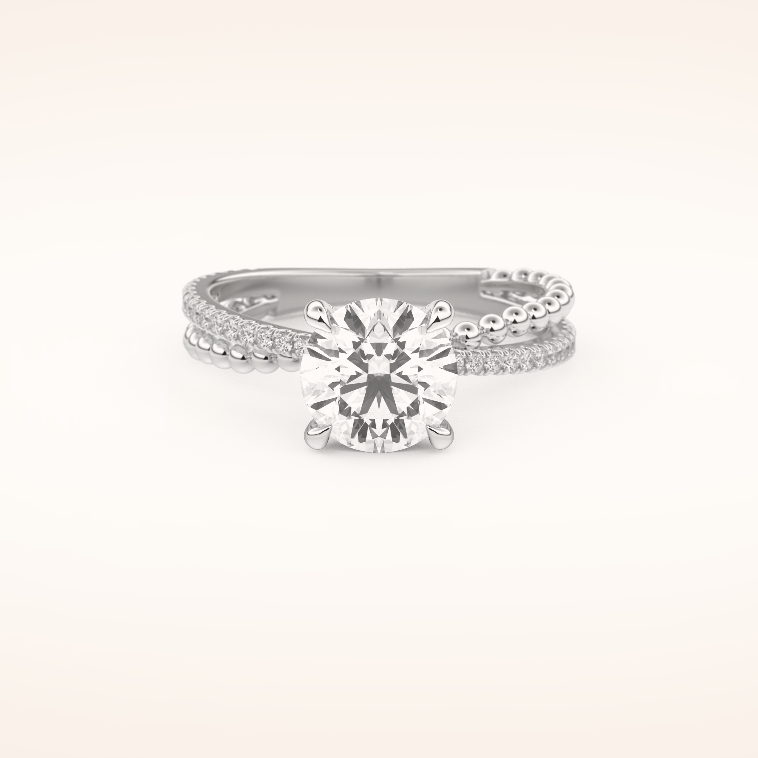1.52 CT Round Shaped Pave Split Shank Moissanite Engagement Ring