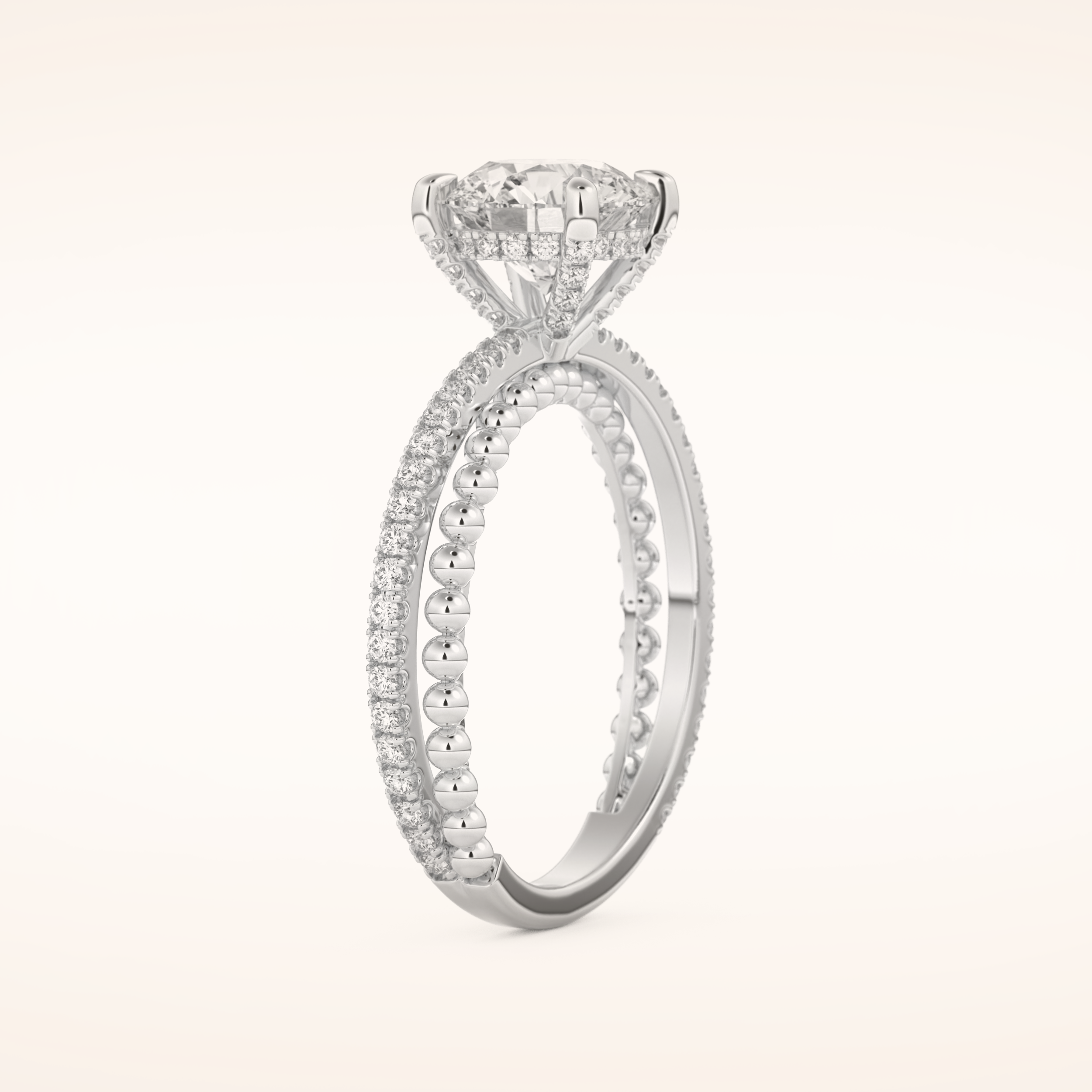 1.52 CT Round Shaped Pave Split Shank Moissanite Engagement Ring