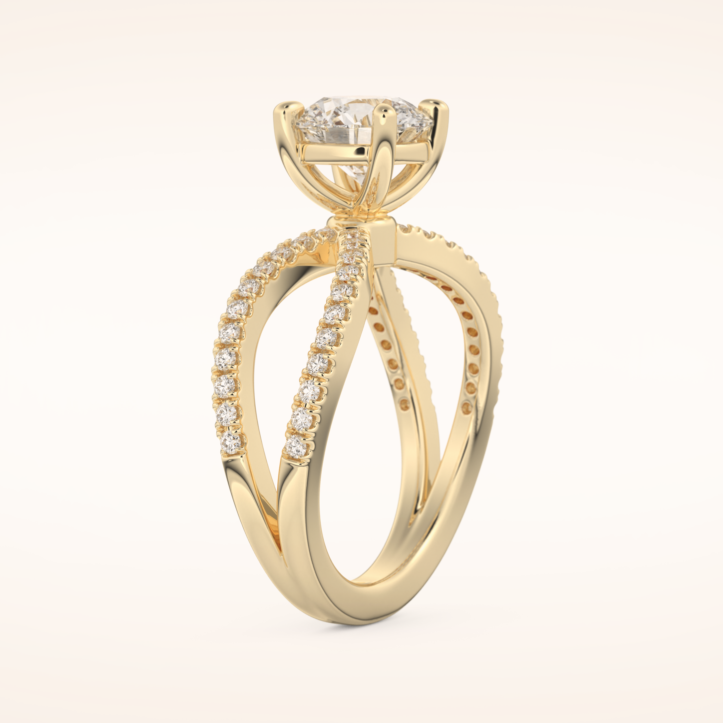 1.5 CT Round Shaped Pave Split Shank Moissanite Engagement Ring