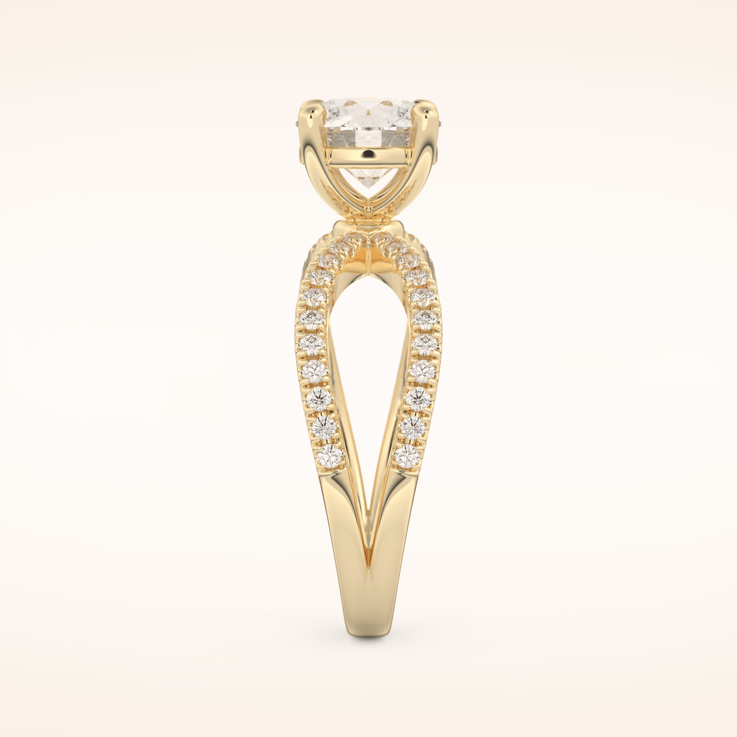 1.5 CT Round Shaped Pave Split Shank Moissanite Engagement Ring