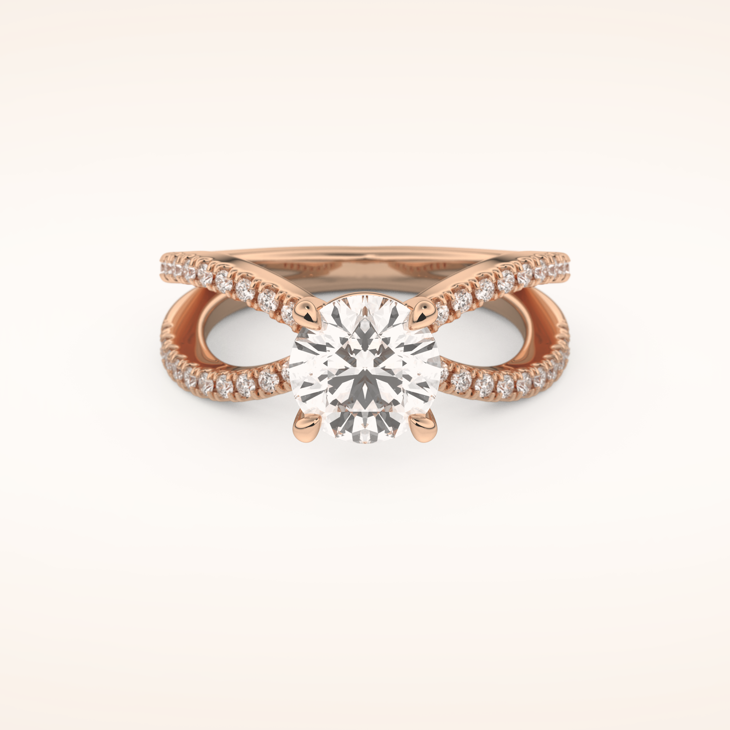 1.5 CT Round Shaped Pave Split Shank Moissanite Engagement Ring