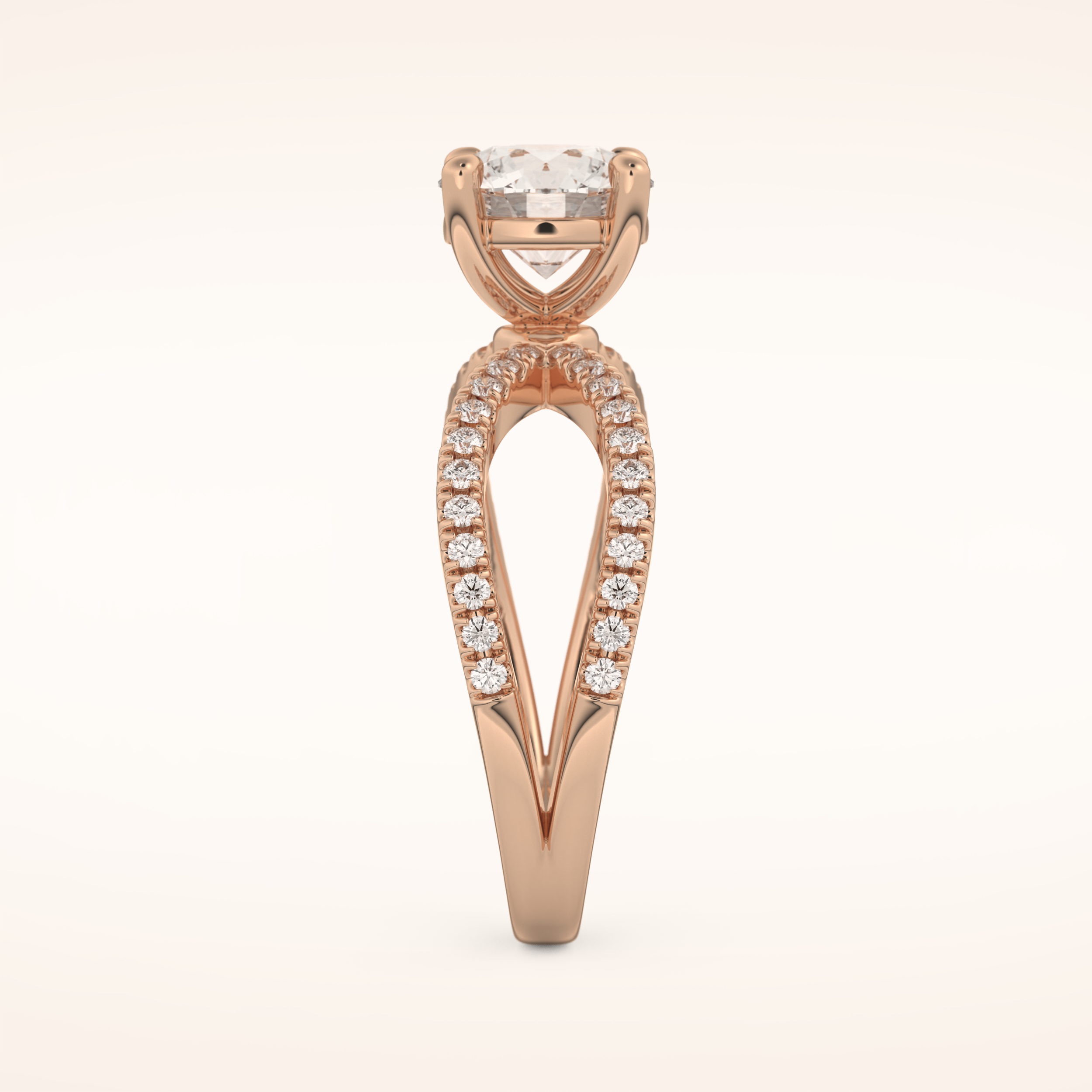 1.5 CT Round Shaped Pave Split Shank Moissanite Engagement Ring