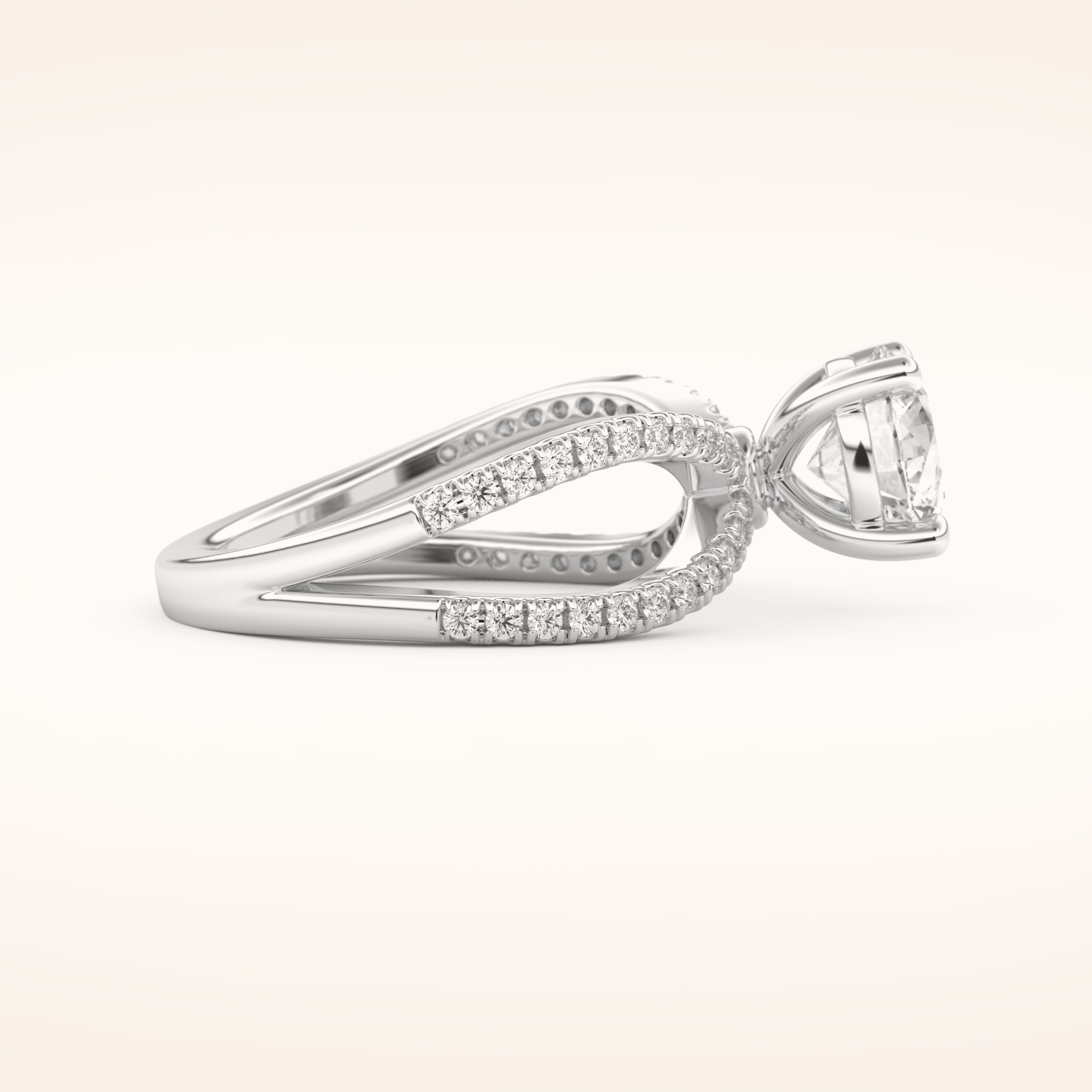 1.5 CT Round Shaped Pave Split Shank Moissanite Engagement Ring