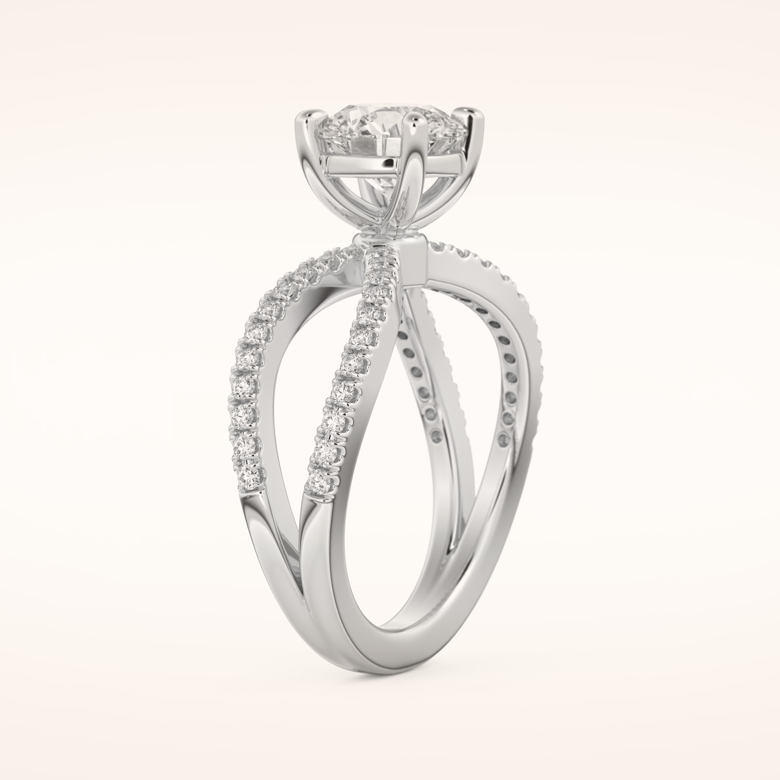 1.5 CT Round Shaped Pave Split Shank Moissanite Engagement Ring