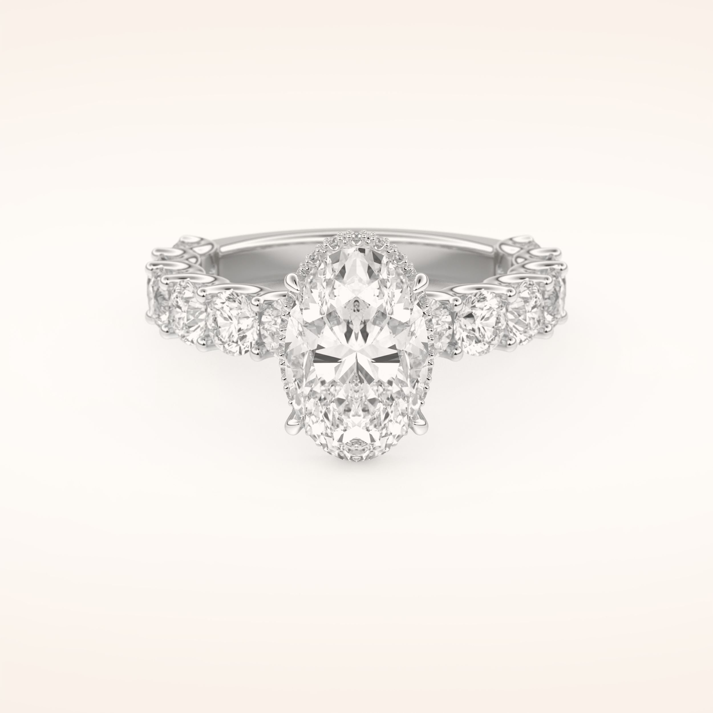 2.5 CT Oval Shaped Hidden Halo & Pave Moissanite Engagement Ring