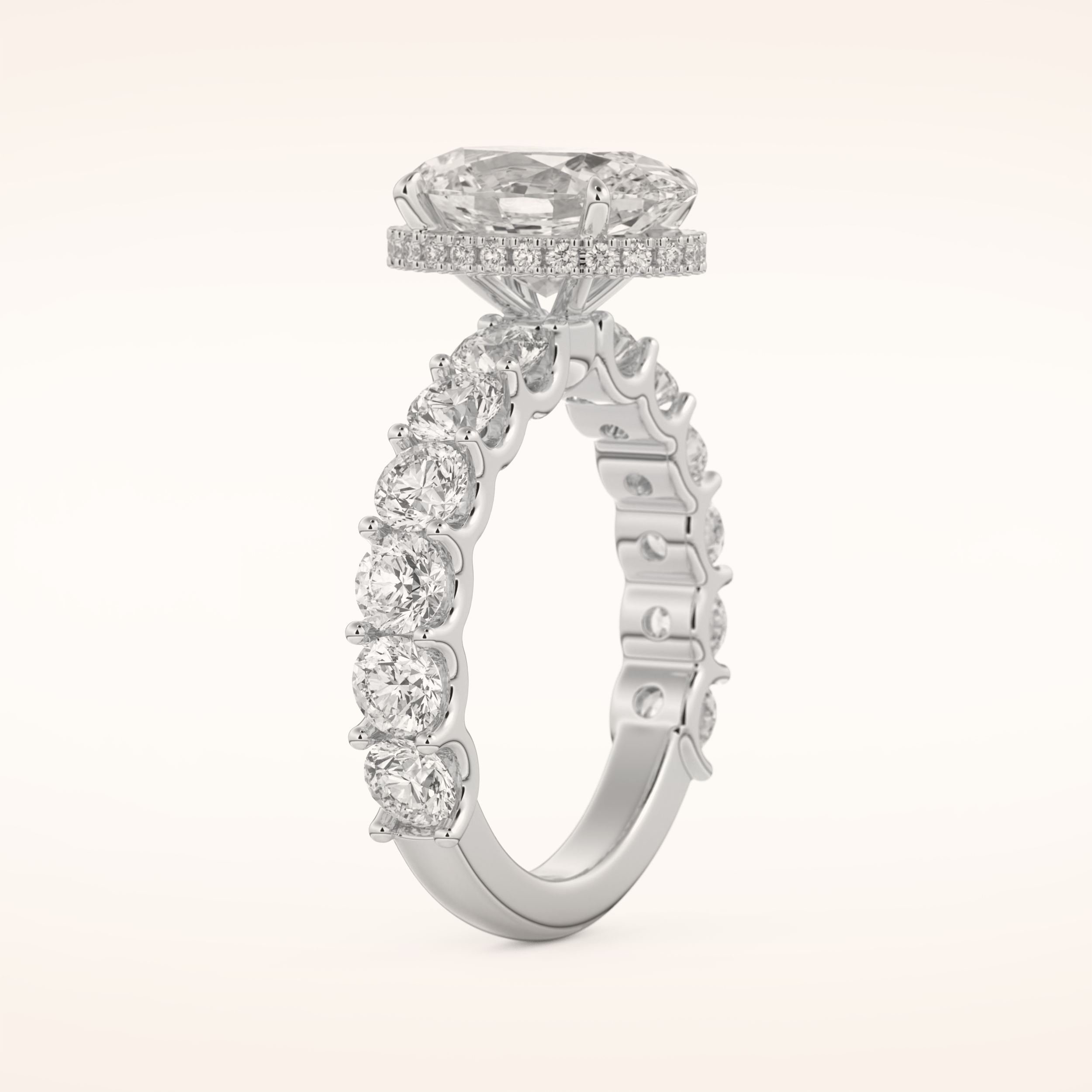 2.5 CT Oval Shaped Hidden Halo & Pave Moissanite Engagement Ring