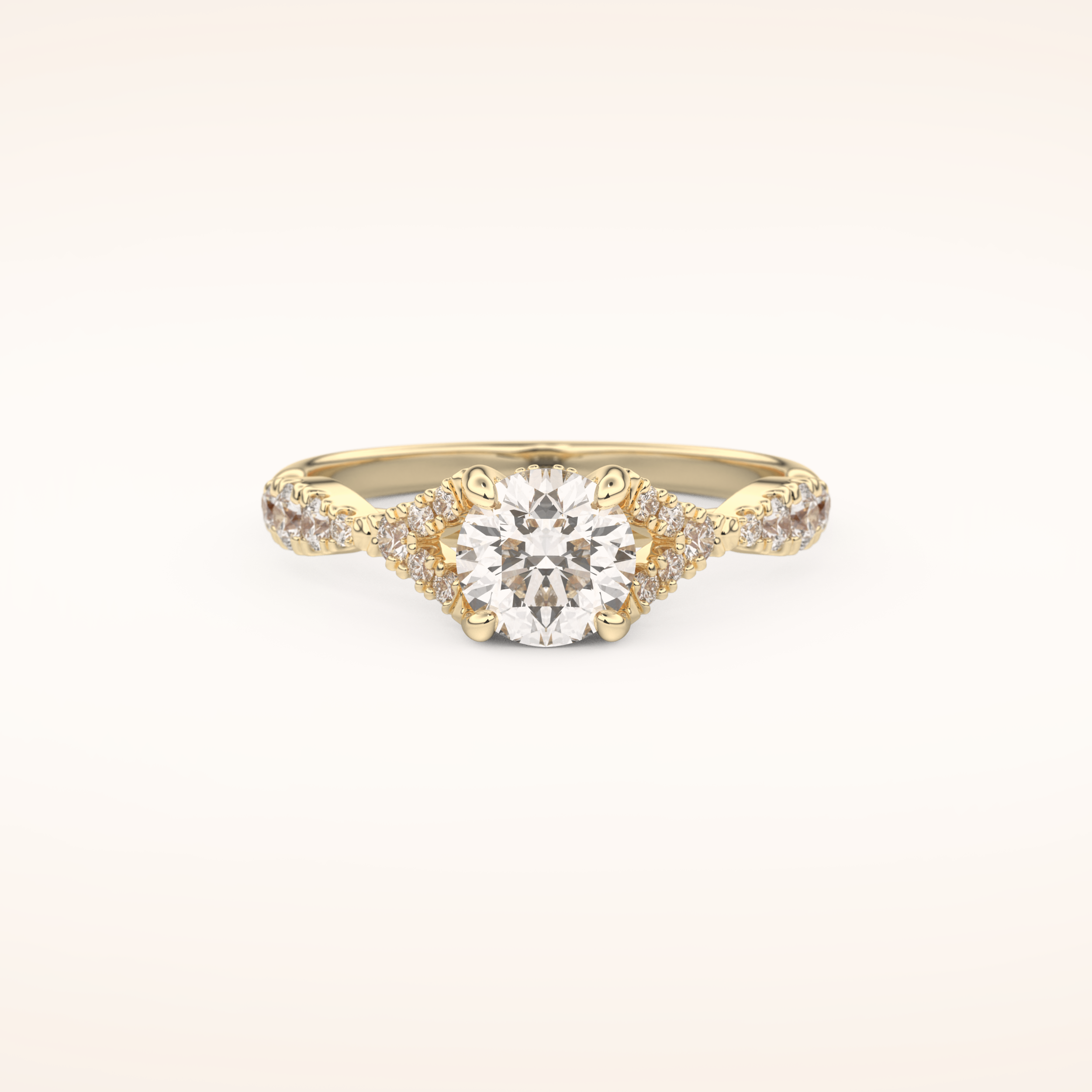 0.8 CT Round Shaped Pave Split Shank Moissanite Engagement Ring
