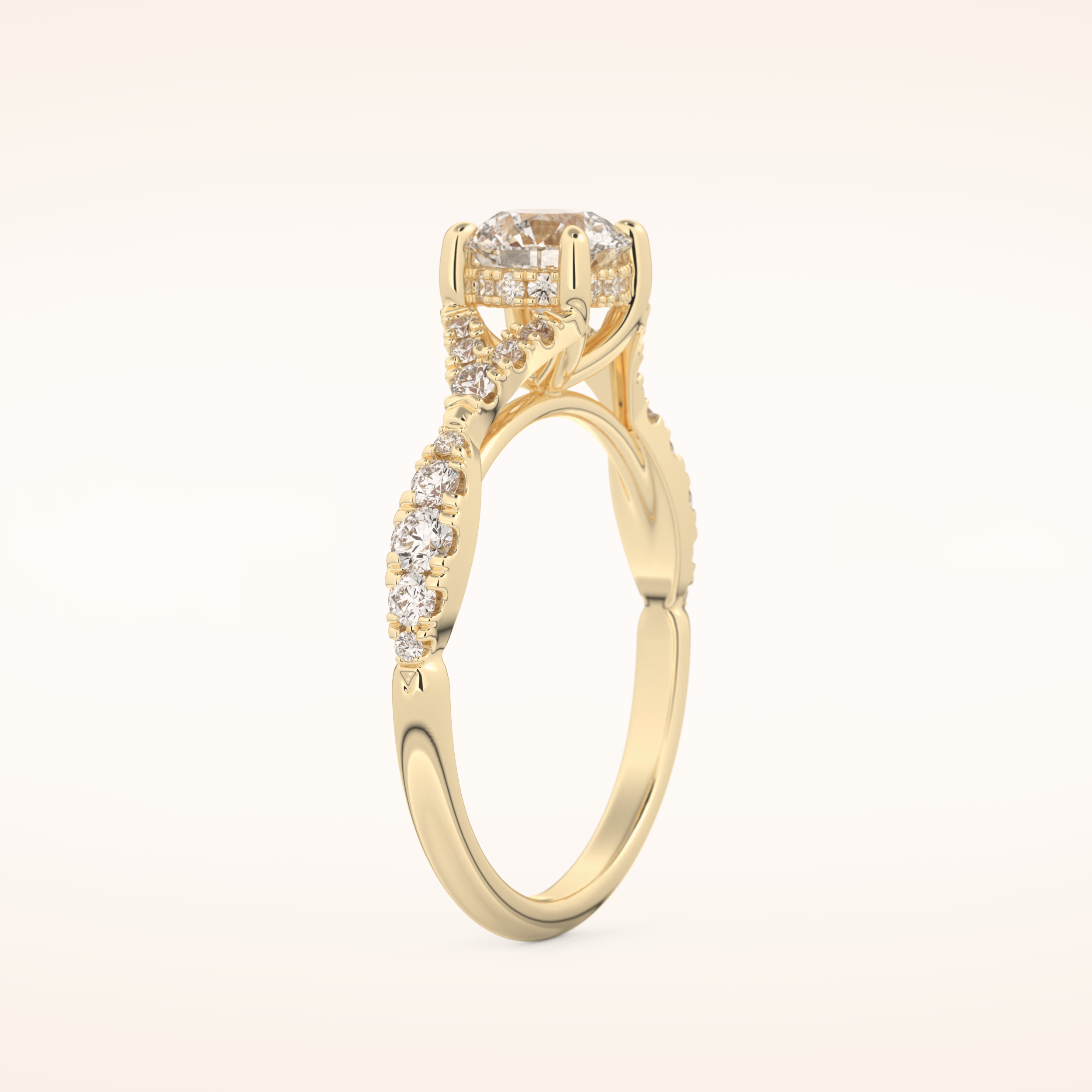 0.8 CT Round Shaped Pave Split Shank Moissanite Engagement Ring