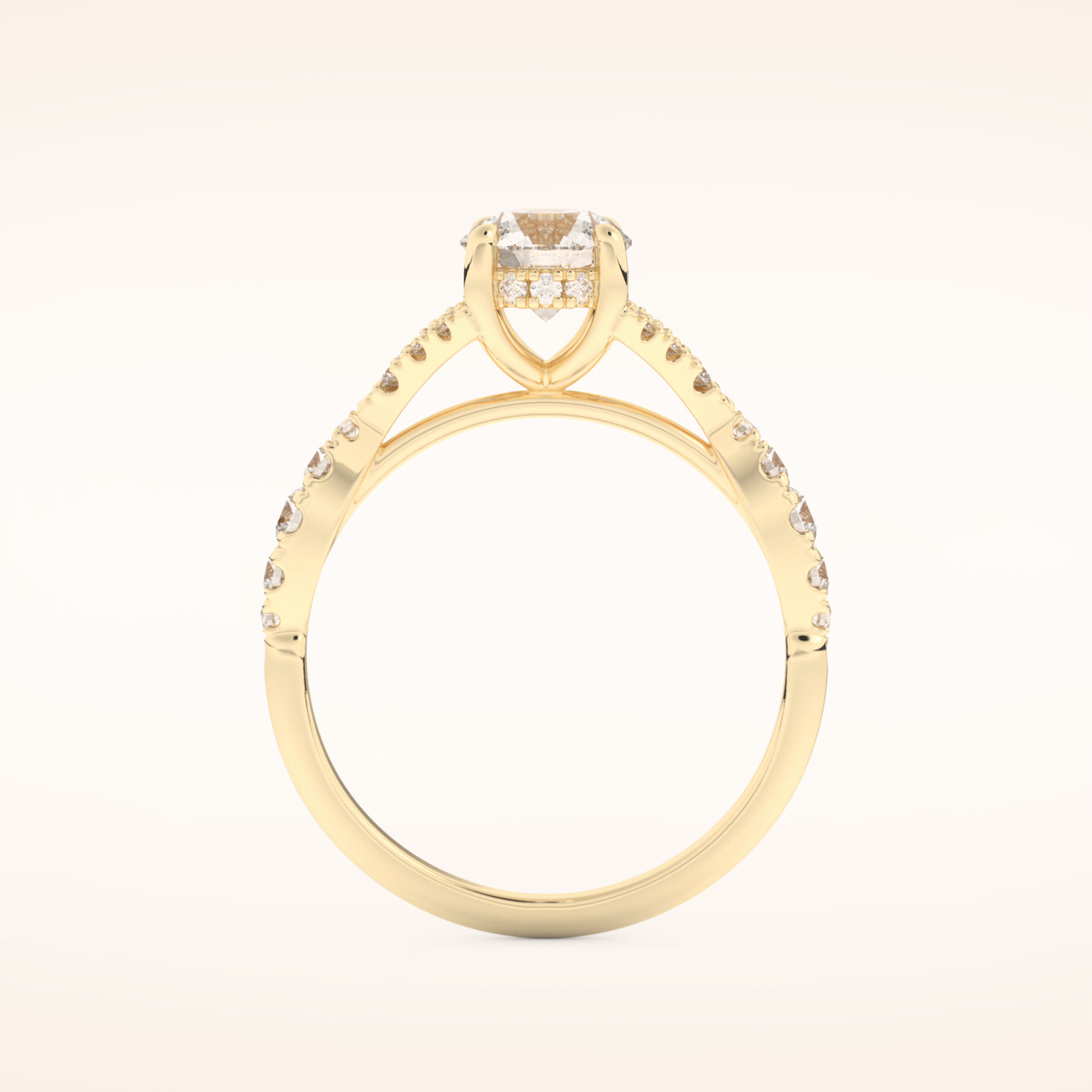 0.8 CT Round Shaped Pave Split Shank Moissanite Engagement Ring