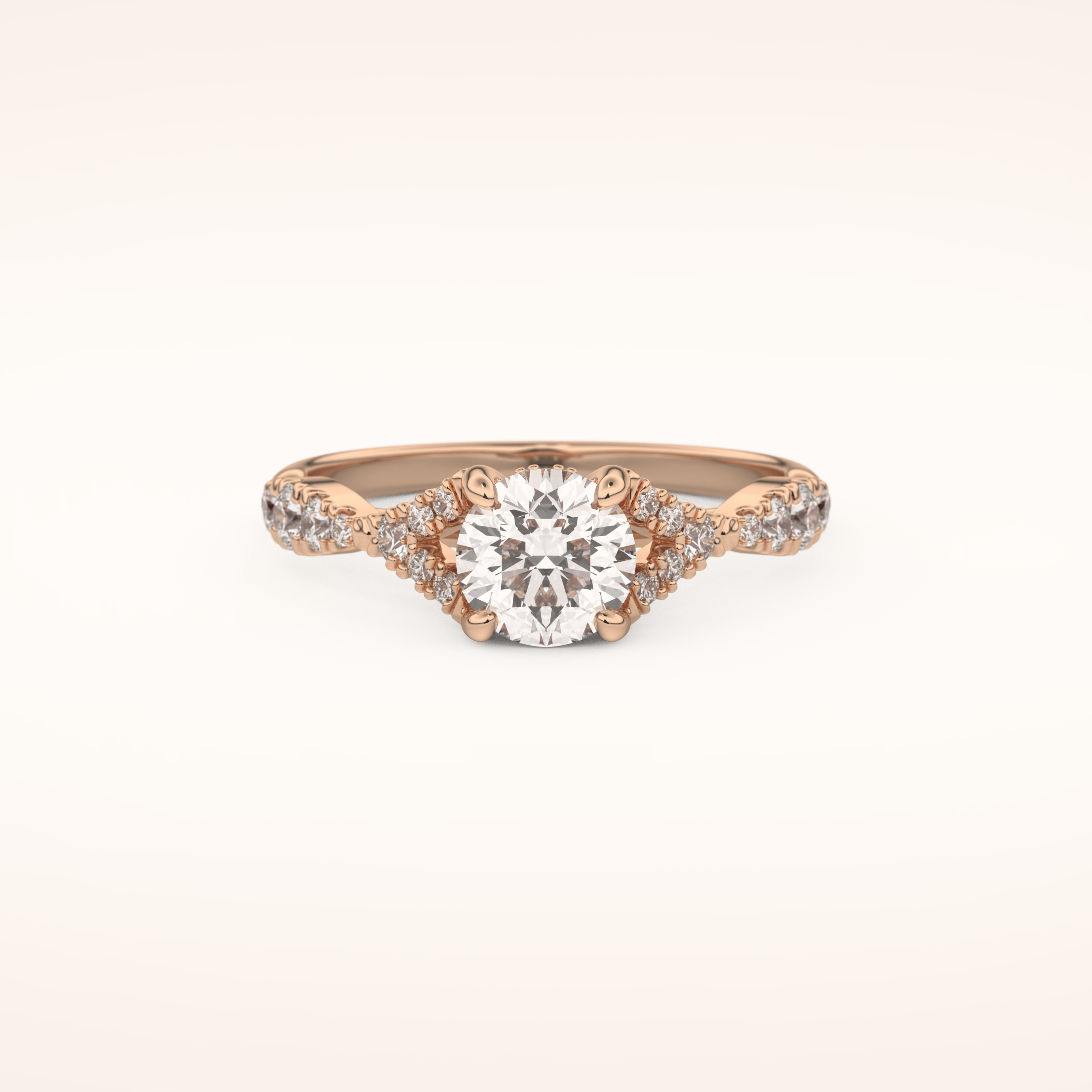 0.8 CT Round Shaped Pave Split Shank Moissanite Engagement Ring