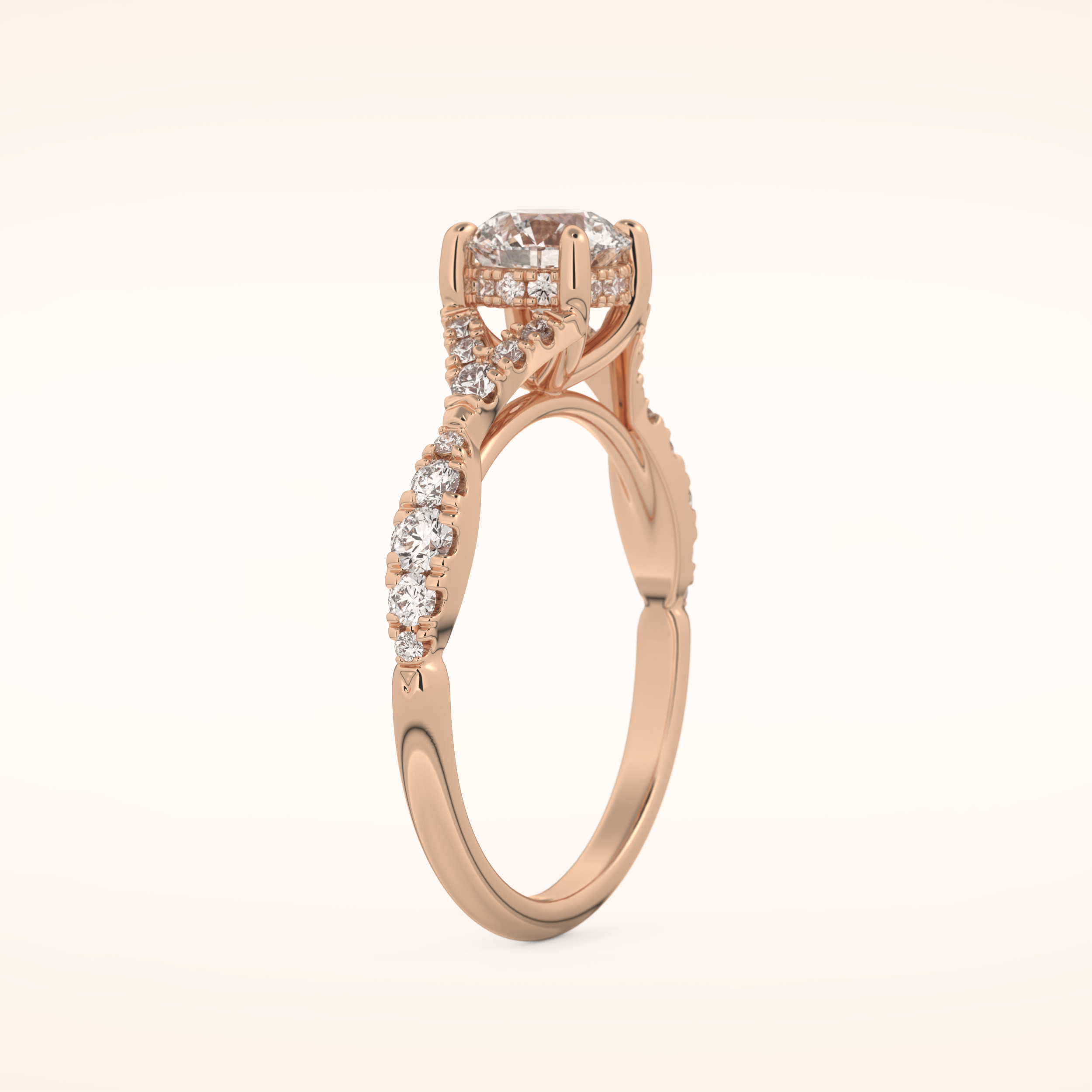 0.8 CT Round Shaped Pave Split Shank Moissanite Engagement Ring