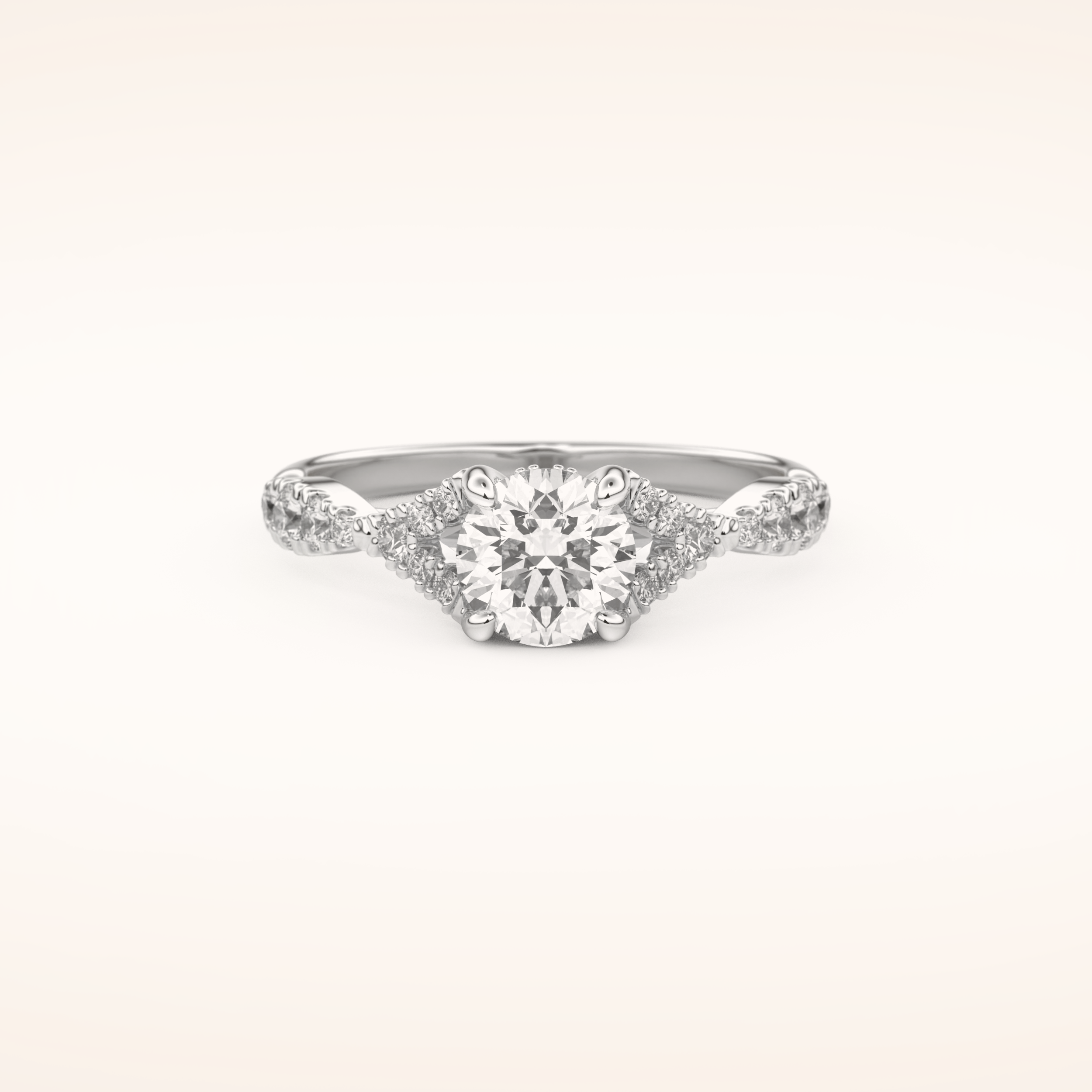 0.8 CT Round Shaped Pave Split Shank Moissanite Engagement Ring