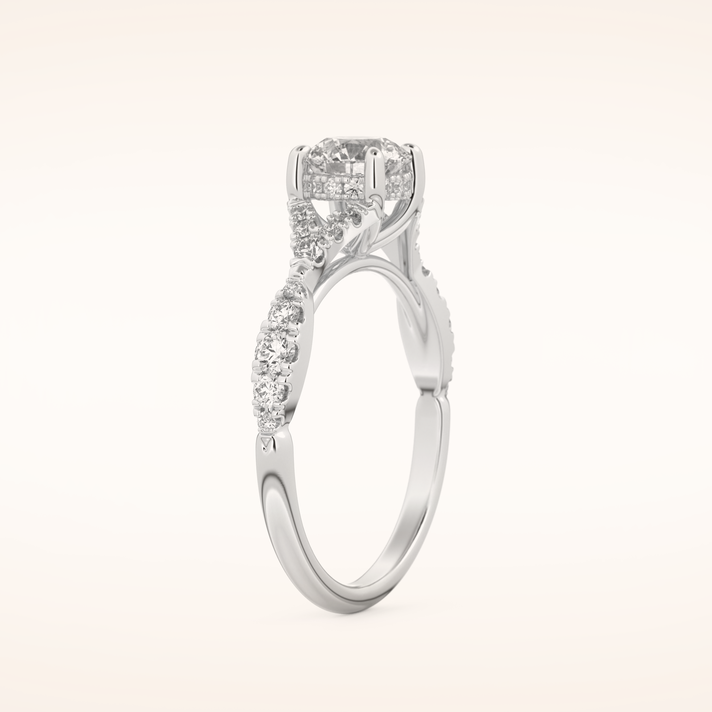 0.8 CT Round Shaped Pave Split Shank Moissanite Engagement Ring