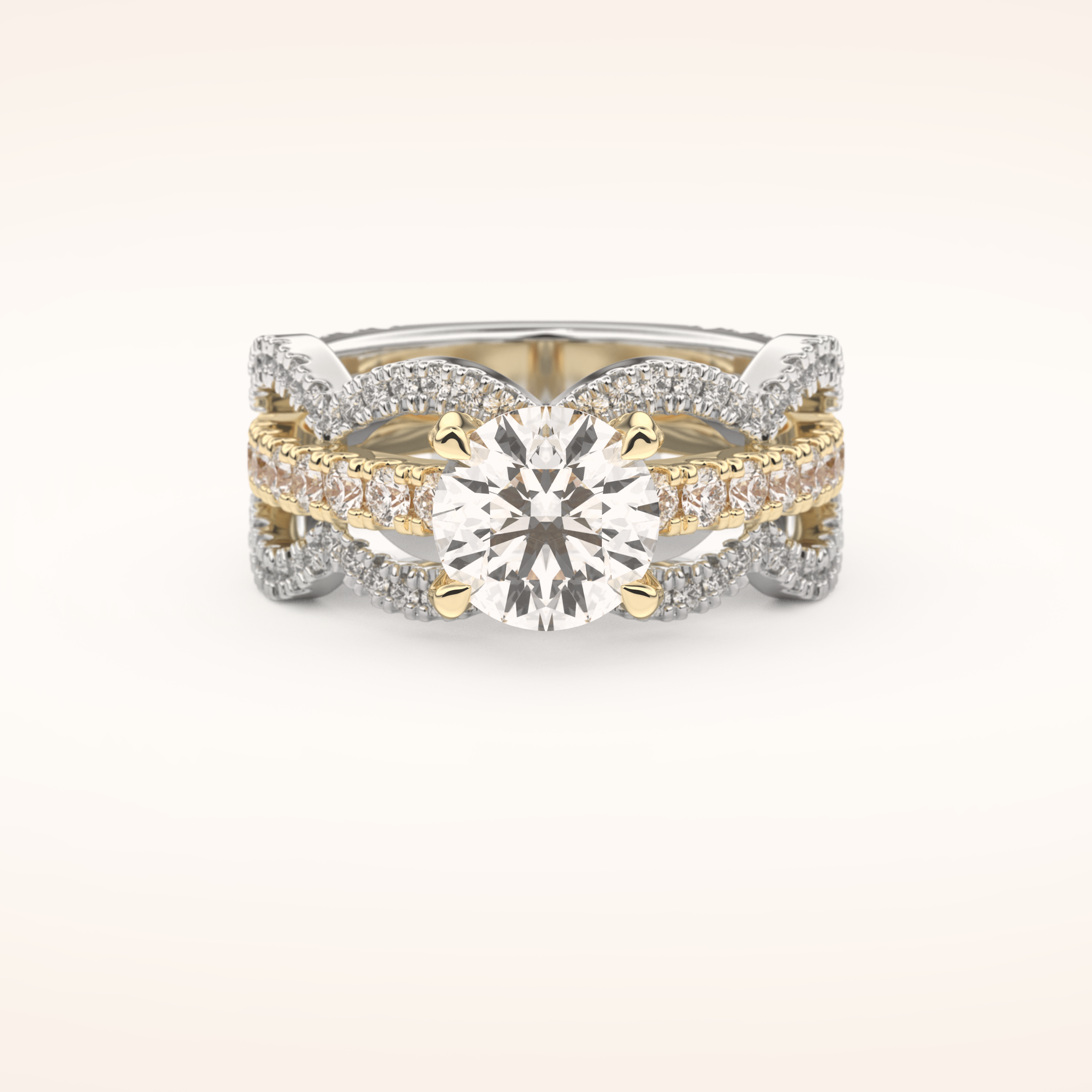 1.52 CT Round Shaped Triple Pave Moissanite Engagement Ring