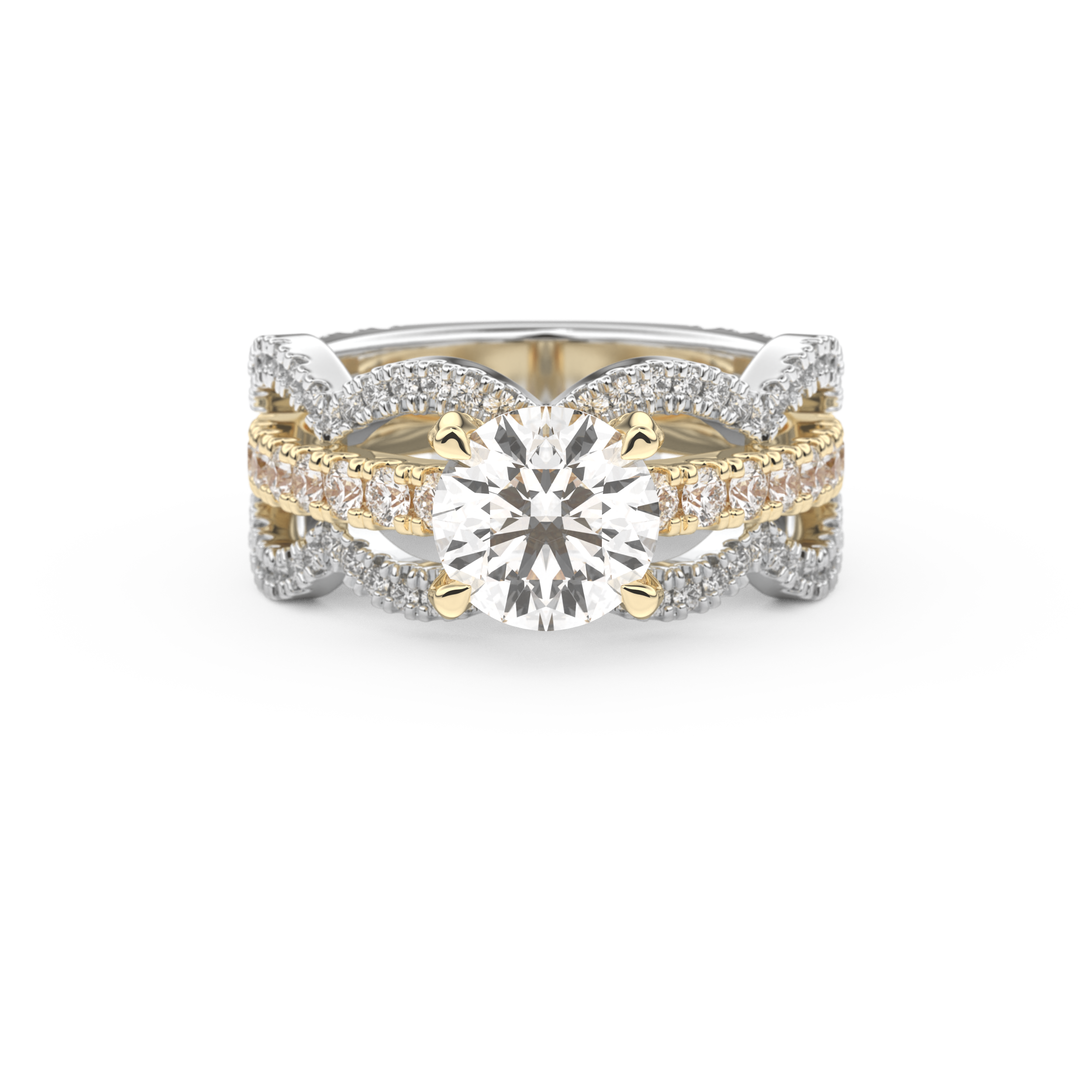 Round Triple Pave Lab Grown Diamond Engagement Ring