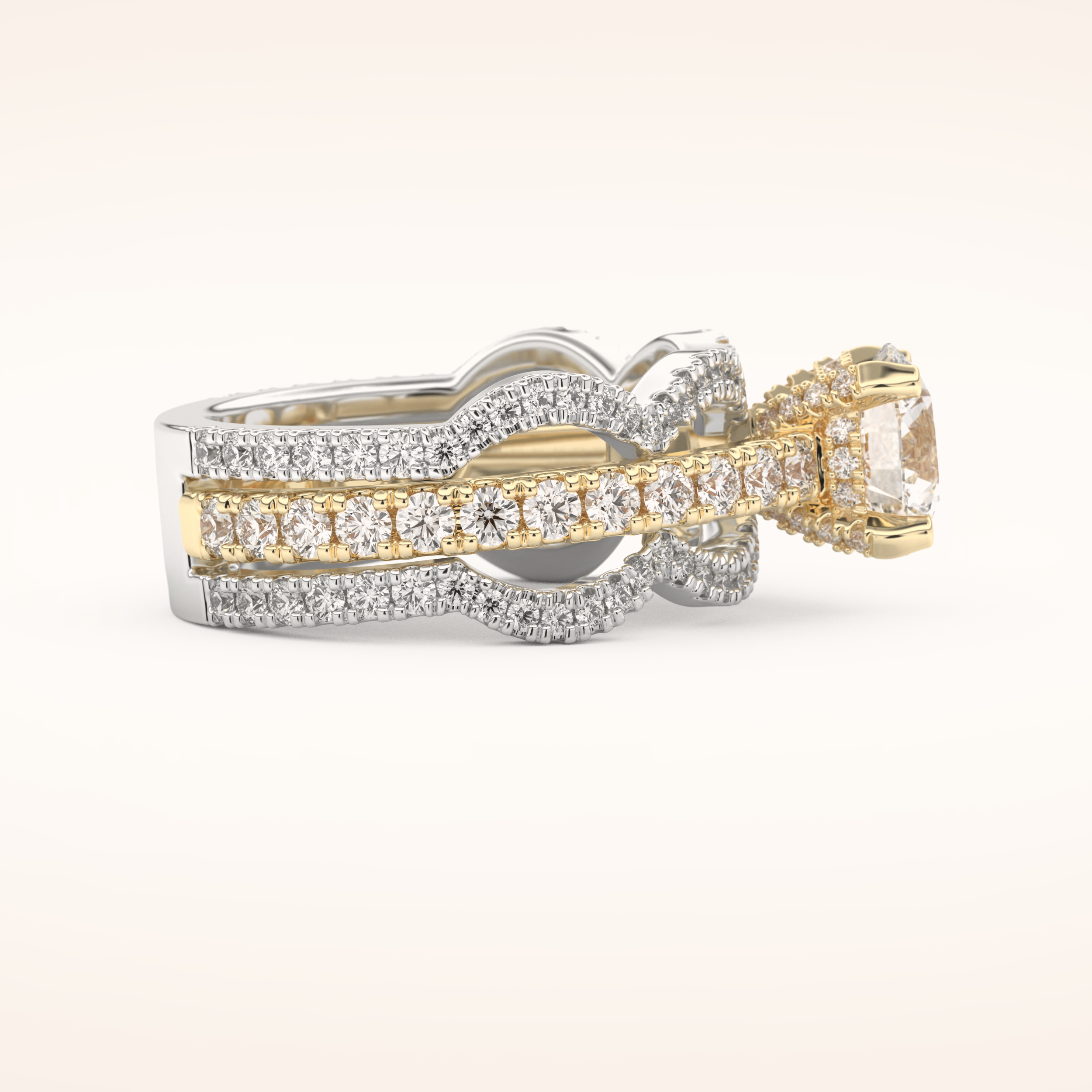 1.52 CT Round Shaped Triple Pave Moissanite Engagement Ring