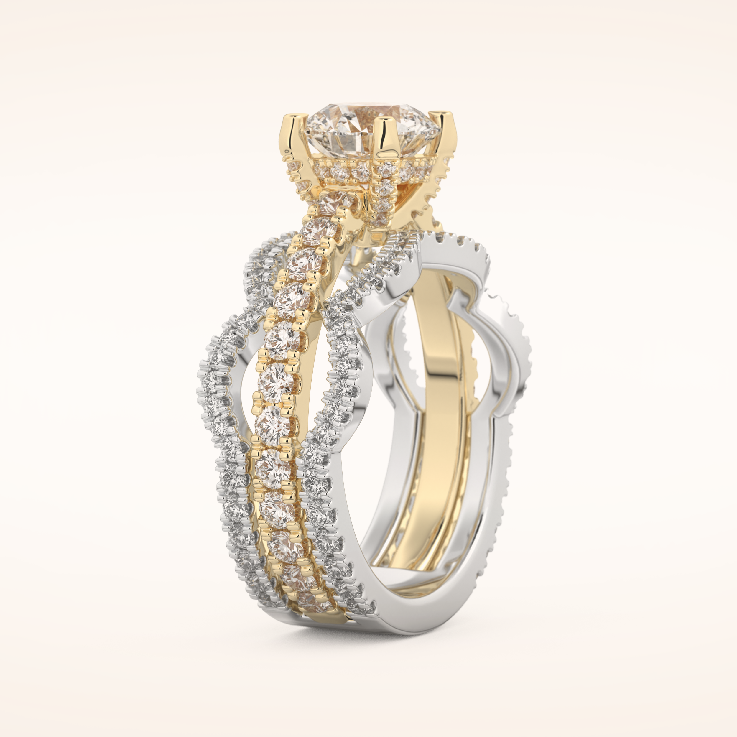 1.52 CT Round Shaped Triple Pave Moissanite Engagement Ring