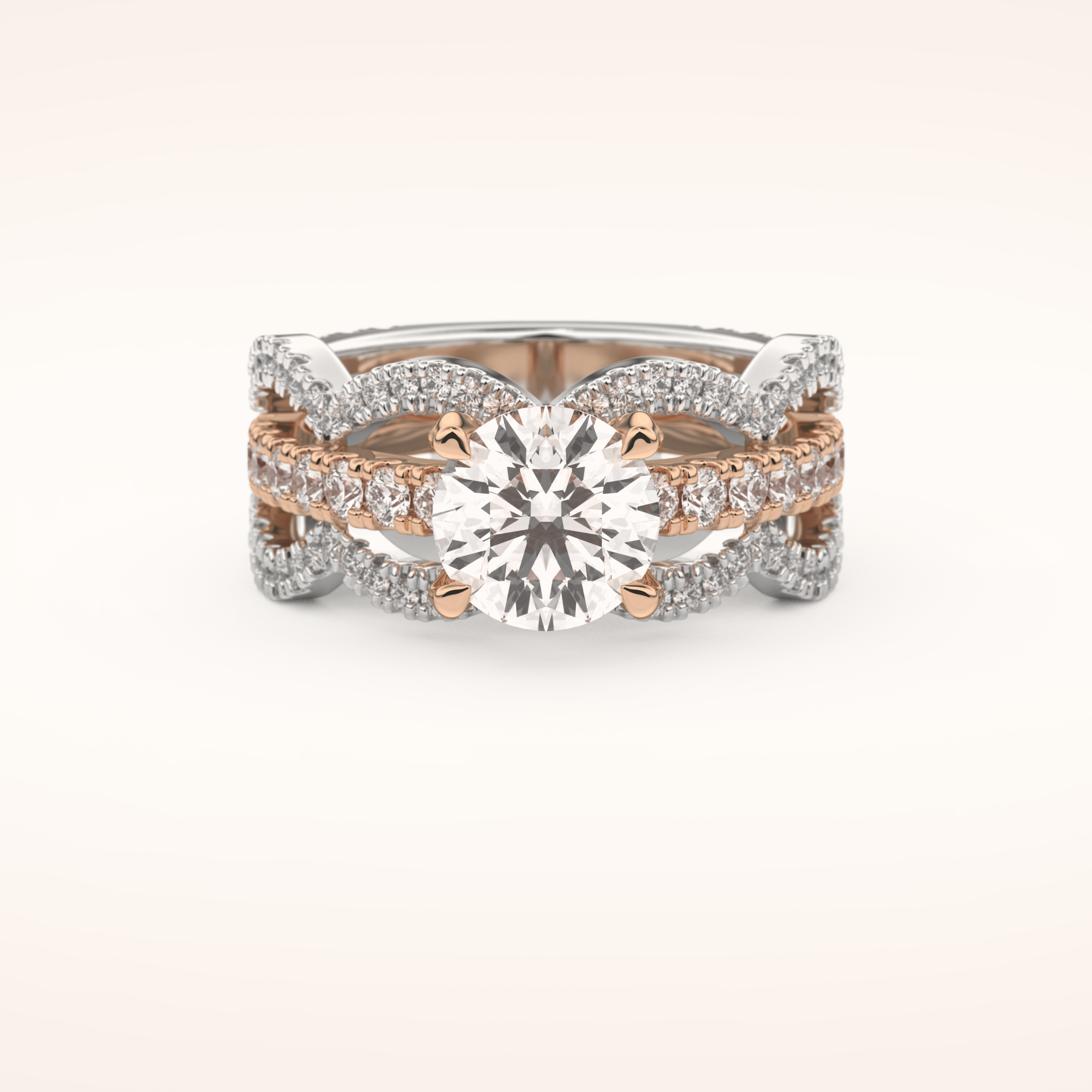 1.52 CT Round Shaped Triple Pave Moissanite Engagement Ring