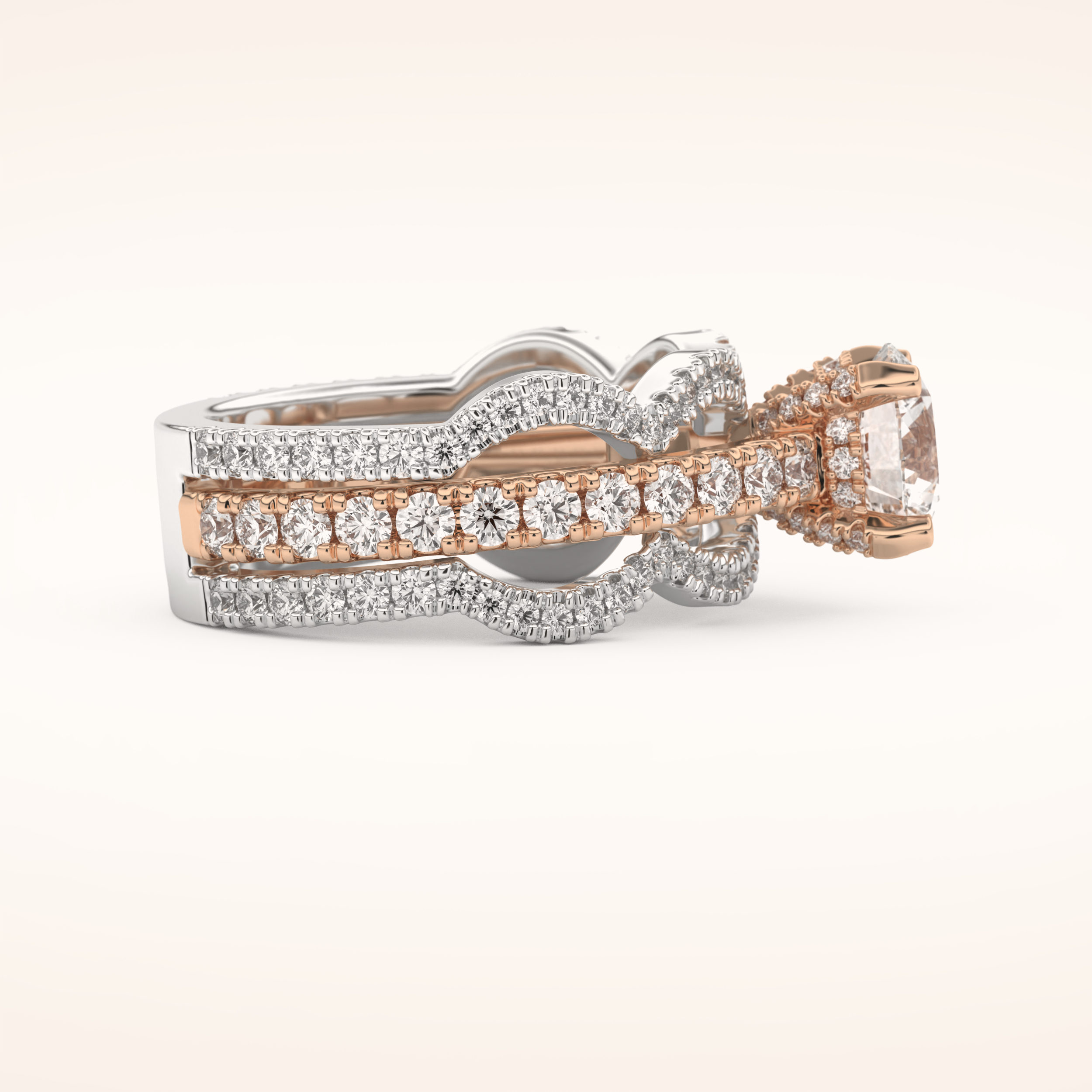 1.52 CT Round Shaped Triple Pave Moissanite Engagement Ring