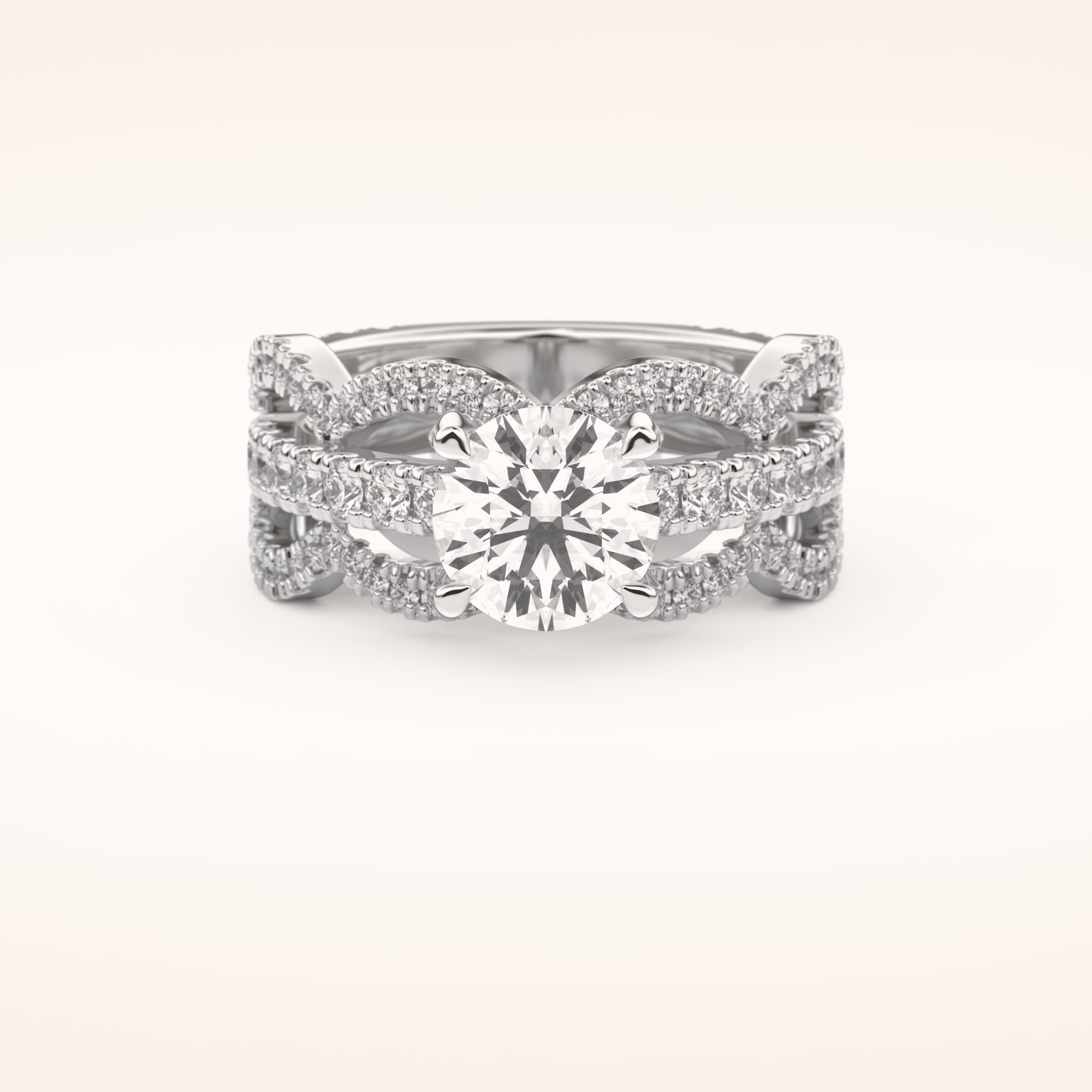 1.52 CT Round Shaped Triple Pave Moissanite Engagement Ring