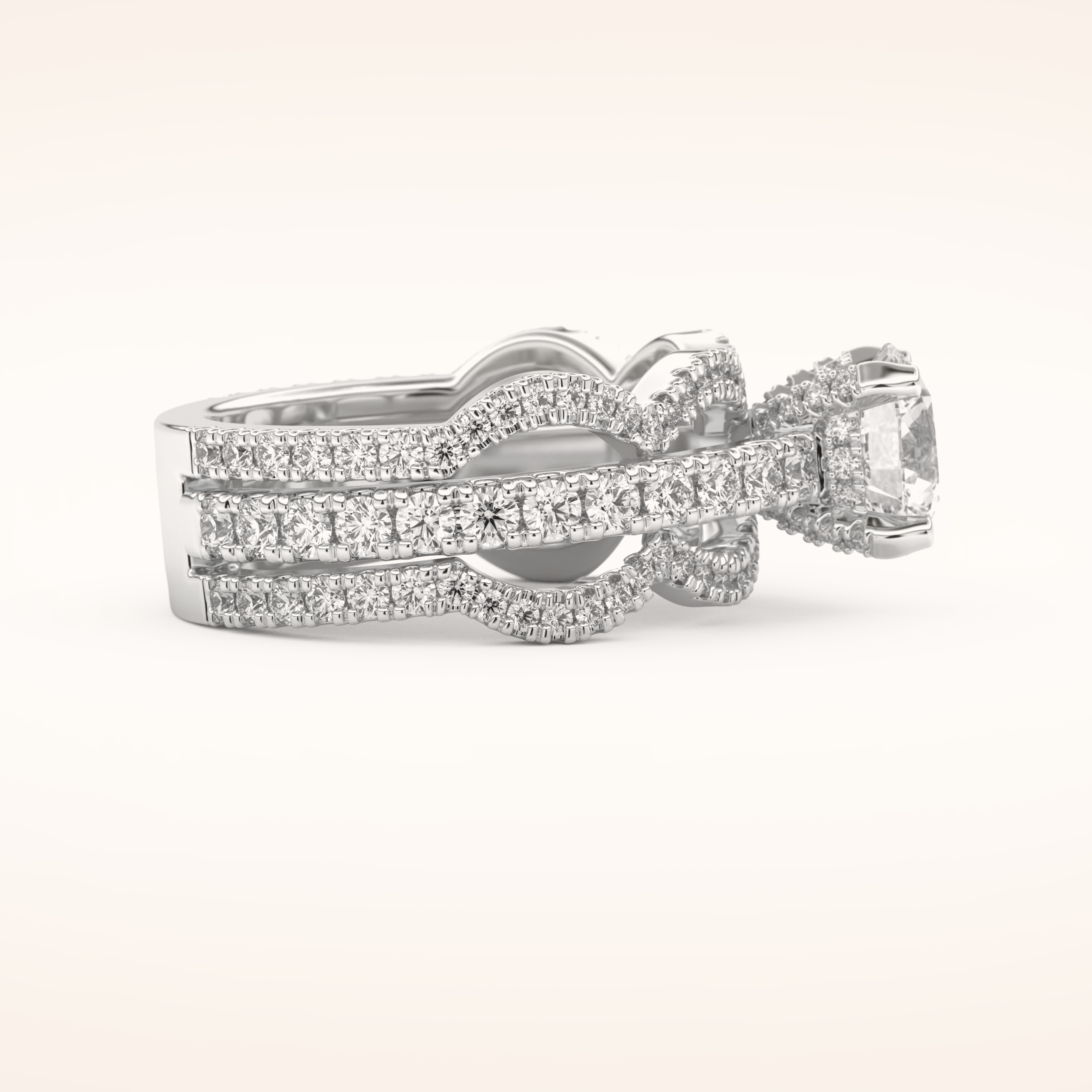 1.52 CT Round Shaped Triple Pave Moissanite Engagement Ring