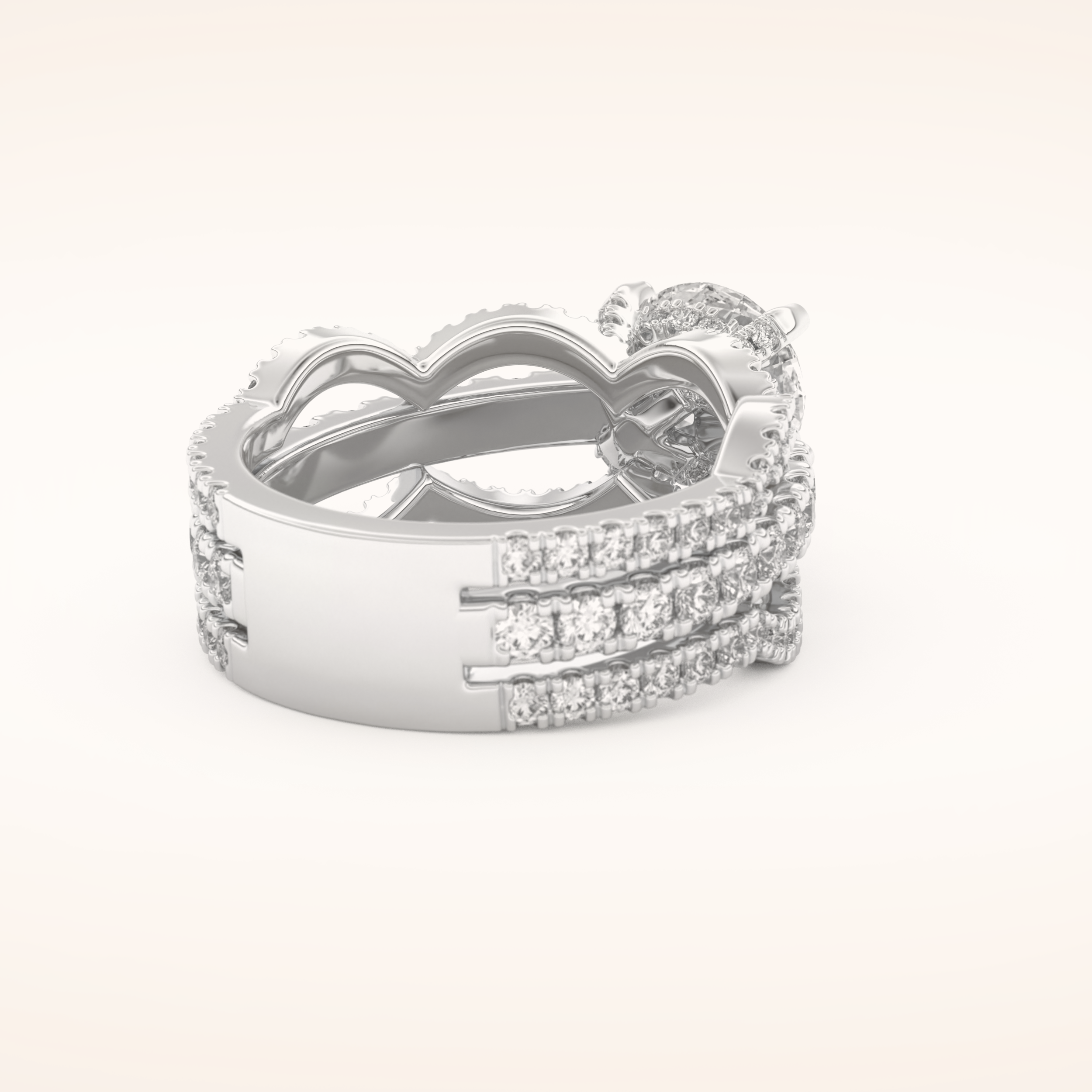 1.52 CT Round Shaped Triple Pave Moissanite Engagement Ring