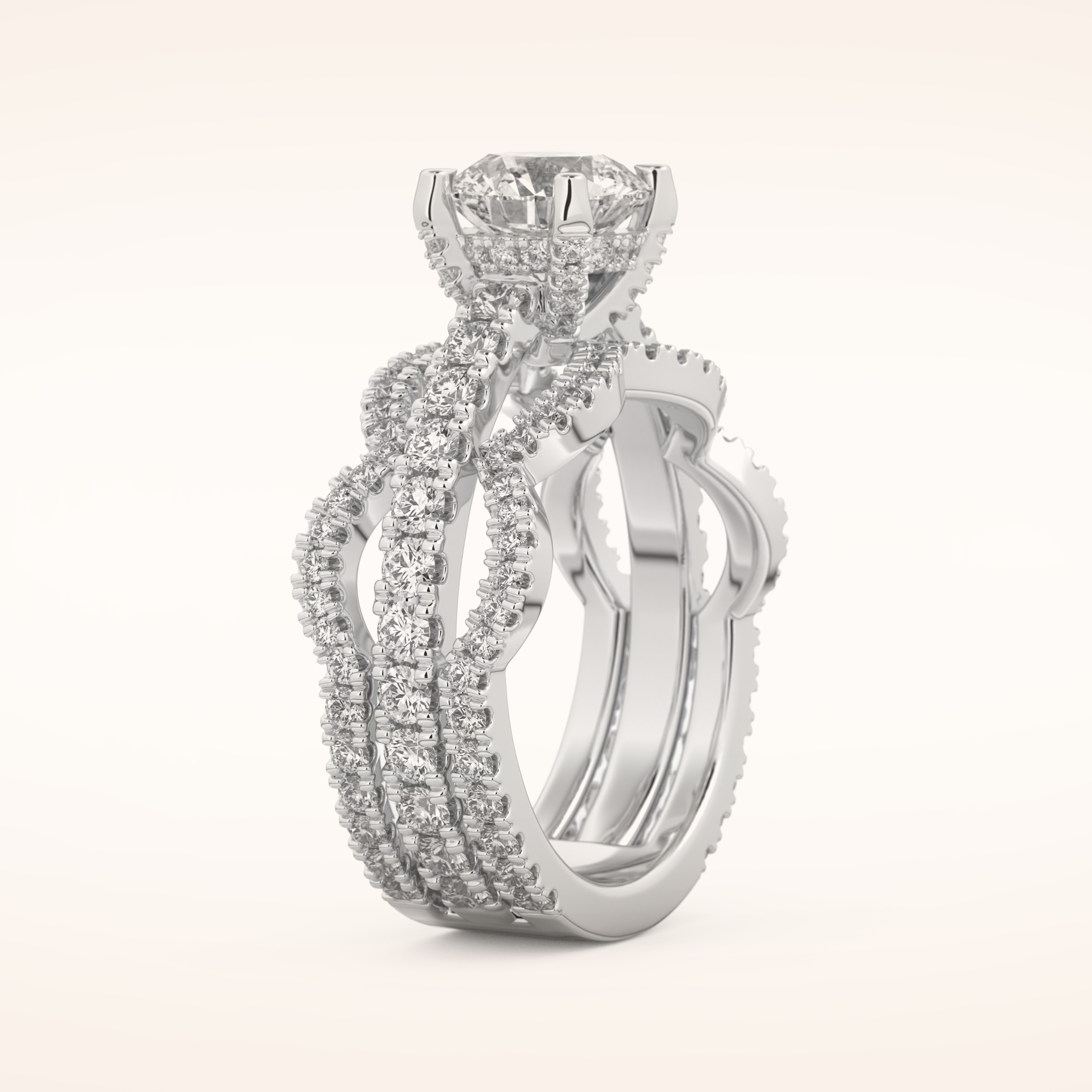 1.52 CT Round Shaped Triple Pave Moissanite Engagement Ring