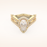 1.5 CT Pear Shaped Halo & Pave Curved Split Shank Moissanite Engagement Ring