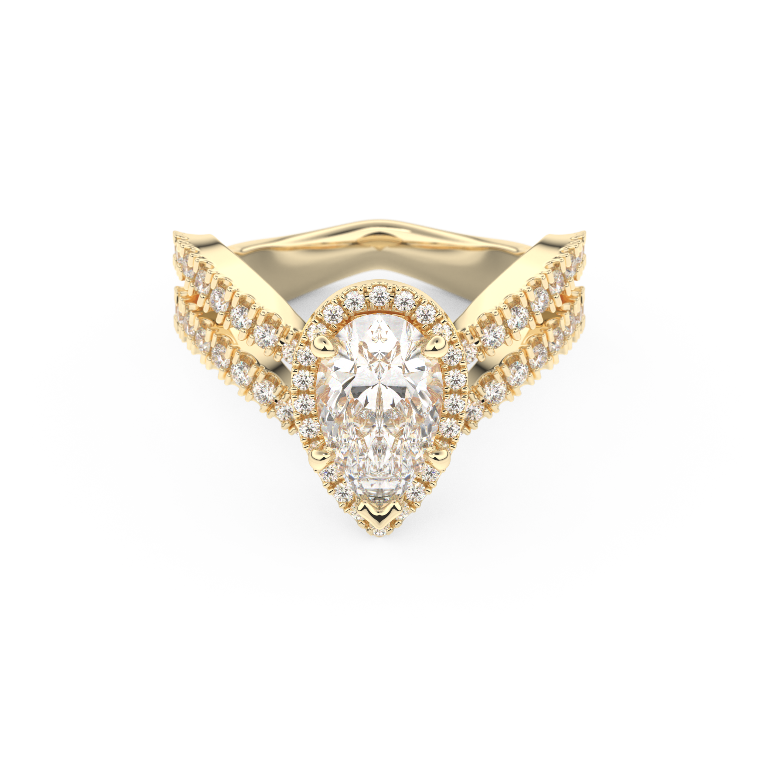 Pear Halo Pave & Curved Shank Lab Grown Diamond Engagement Ring
