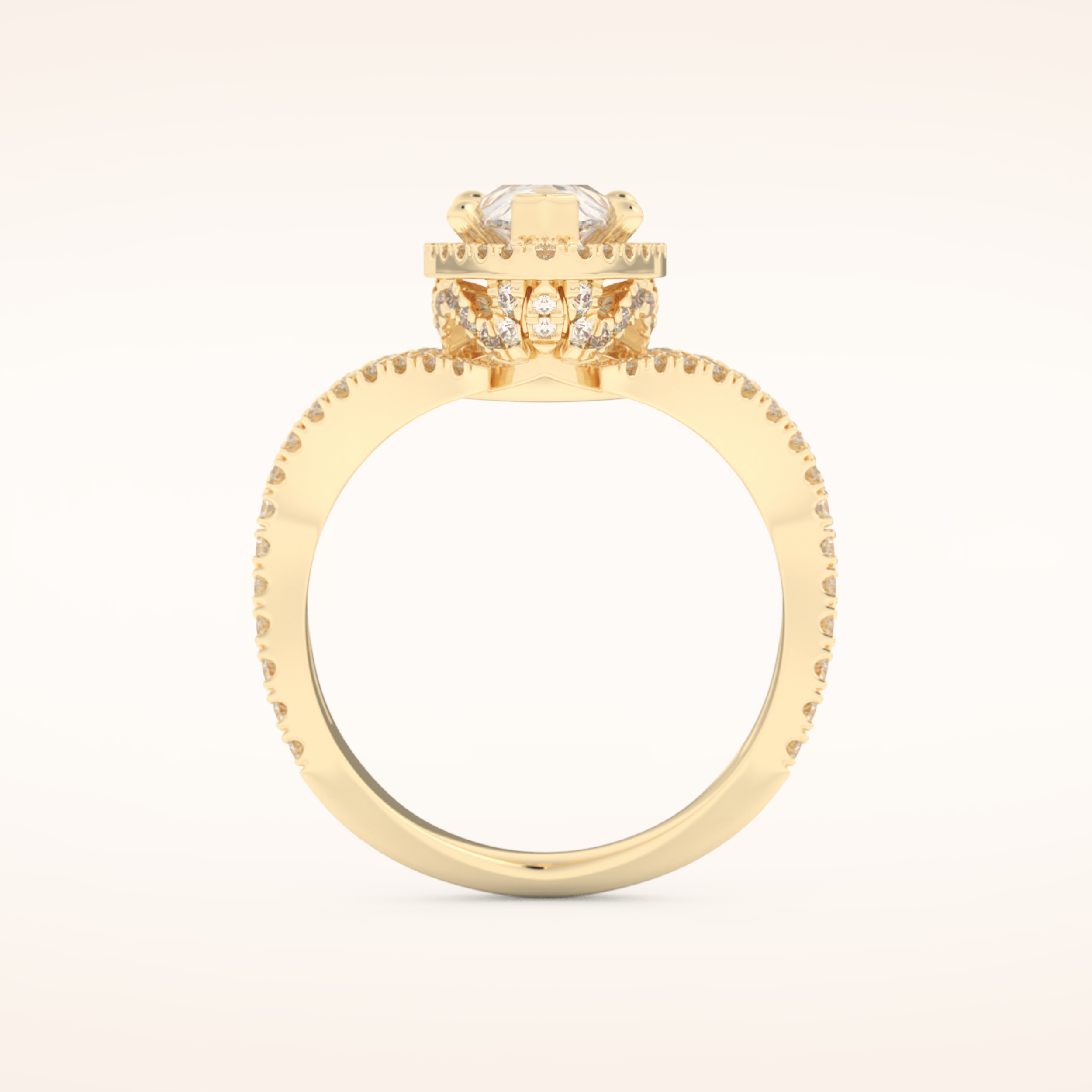 1.5 CT Pear Shaped Halo & Pave Curved Split Shank Moissanite Engagement Ring
