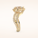 1.5 CT Pear Shaped Halo & Pave Curved Split Shank Moissanite Engagement Ring