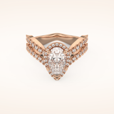 1.5 CT Pear Shaped Halo & Pave Curved Split Shank Moissanite Engagement Ring