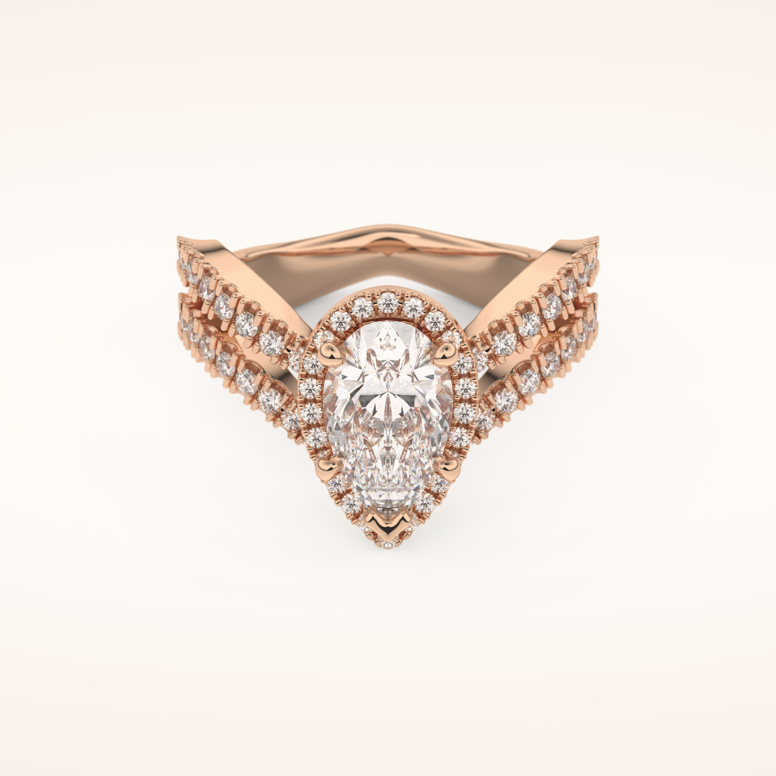 1.5 CT Pear Shaped Halo & Pave Curved Split Shank Moissanite Engagement Ring