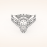 1.5 CT Pear Shaped Halo & Pave Curved Split Shank Moissanite Engagement Ring