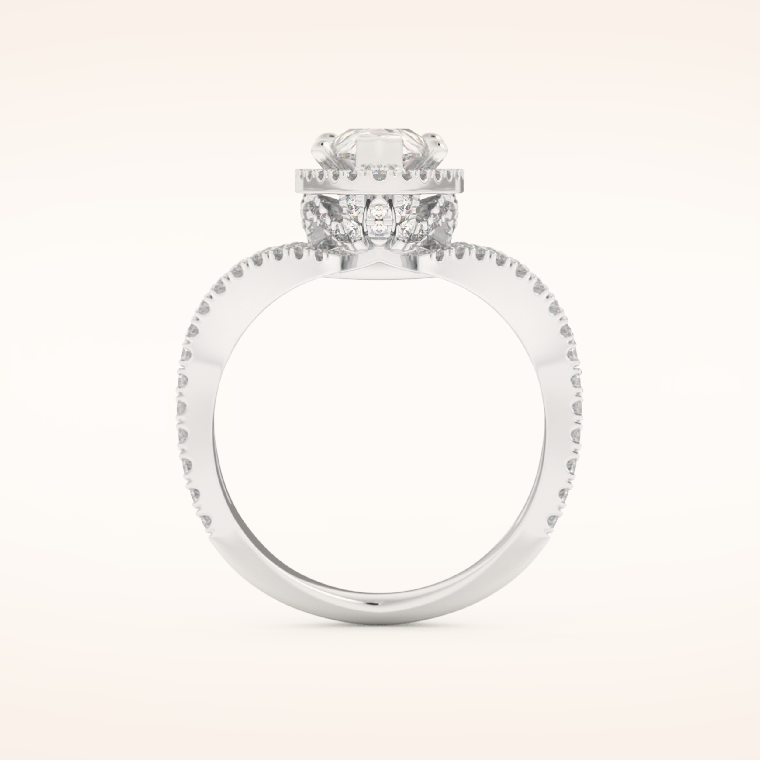 1.5 CT Pear Shaped Halo & Pave Curved Split Shank Moissanite Engagement Ring