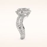 1.5 CT Pear Shaped Halo & Pave Curved Split Shank Moissanite Engagement Ring