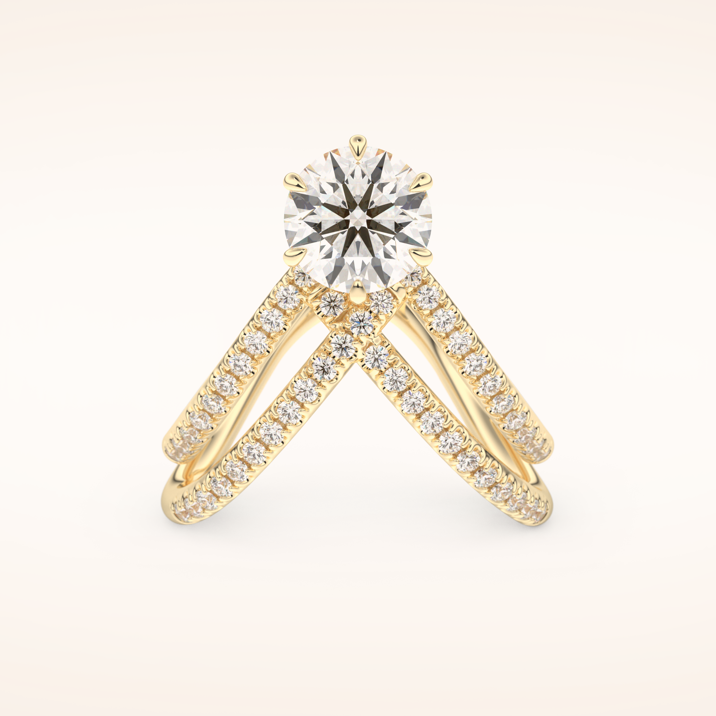 1.5 CT Round Shaped Pave Curved Shank Moissanite Engagement Ring