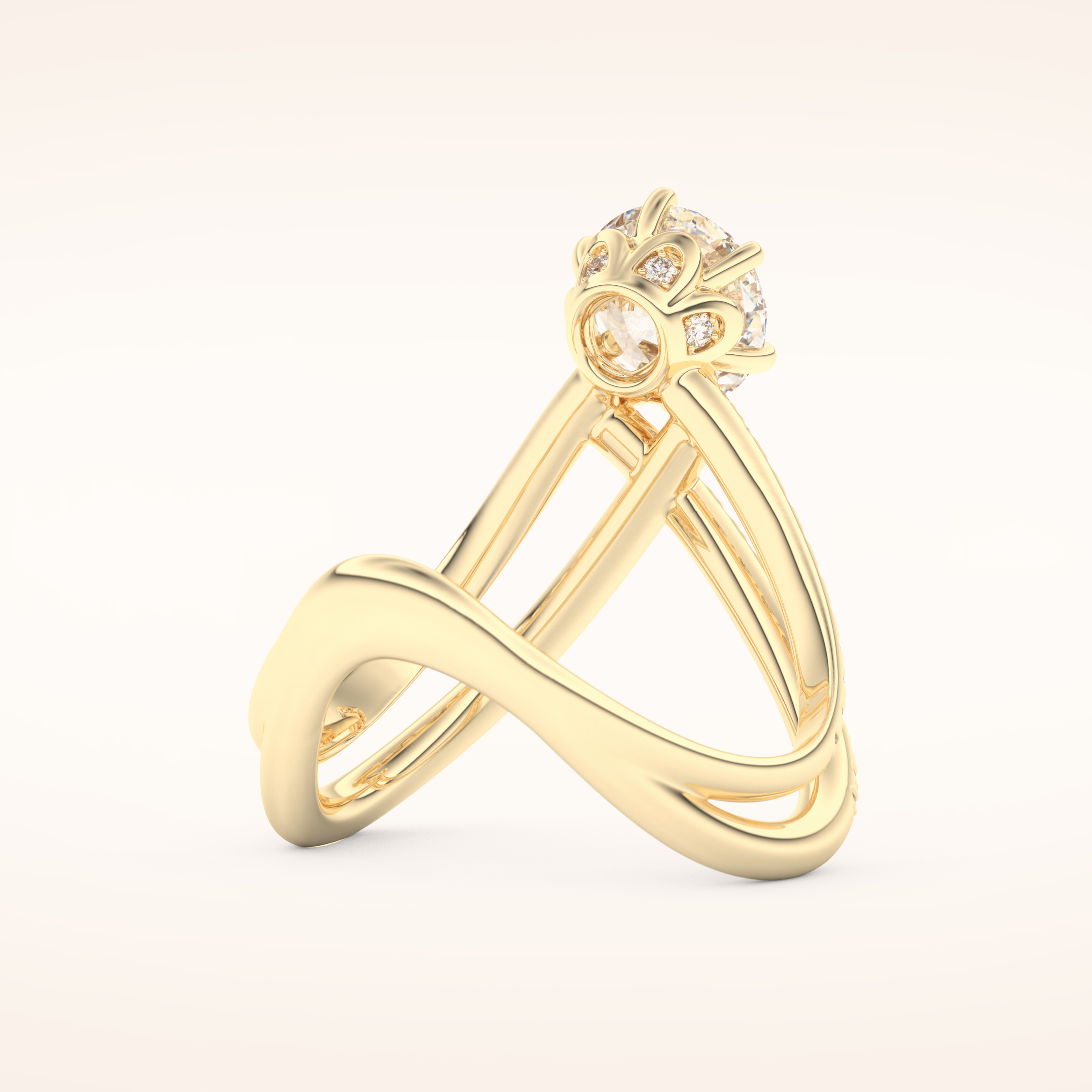 1.5 CT Round Shaped Pave Curved Shank Moissanite Engagement Ring