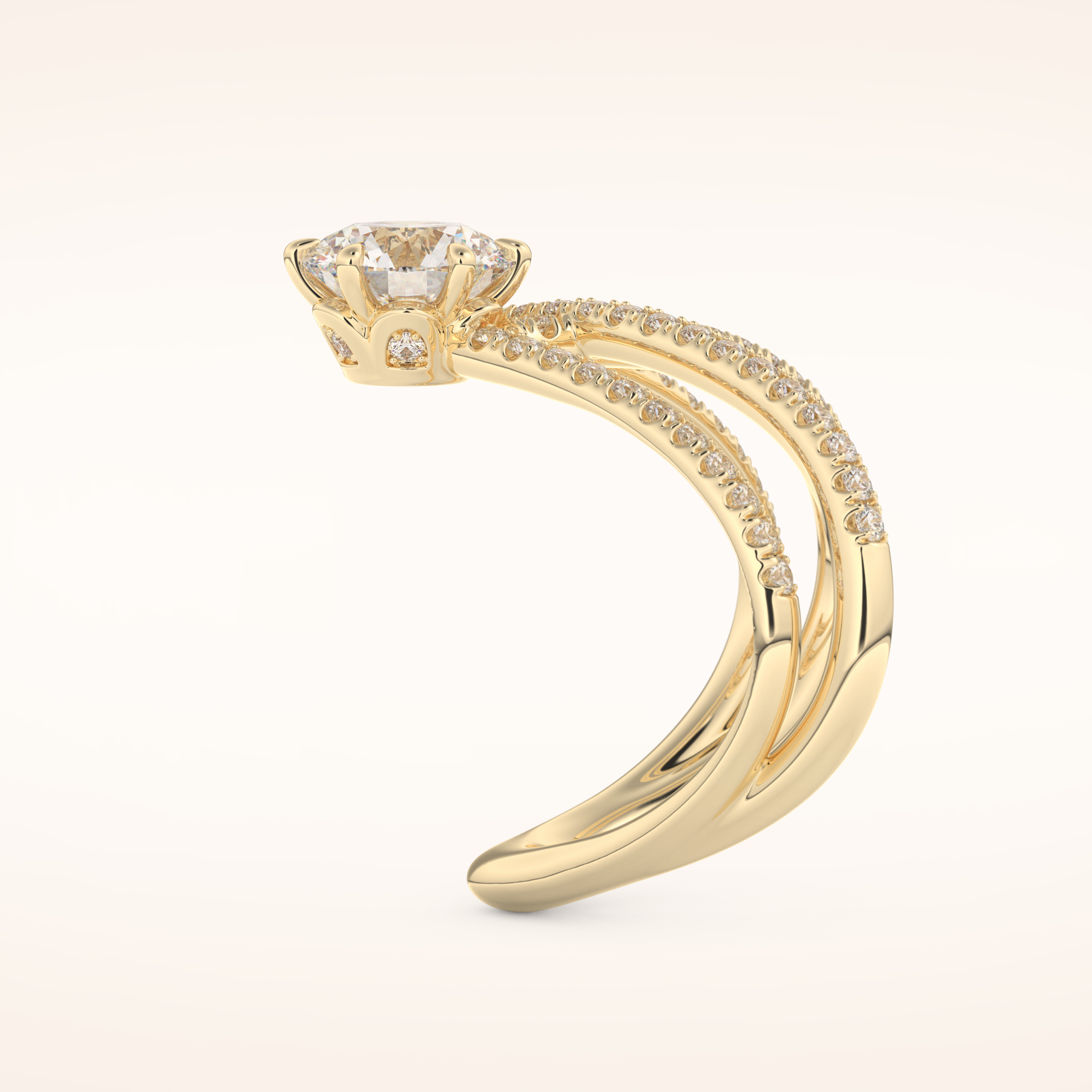 1.5 CT Round Shaped Pave Curved Shank Moissanite Engagement Ring