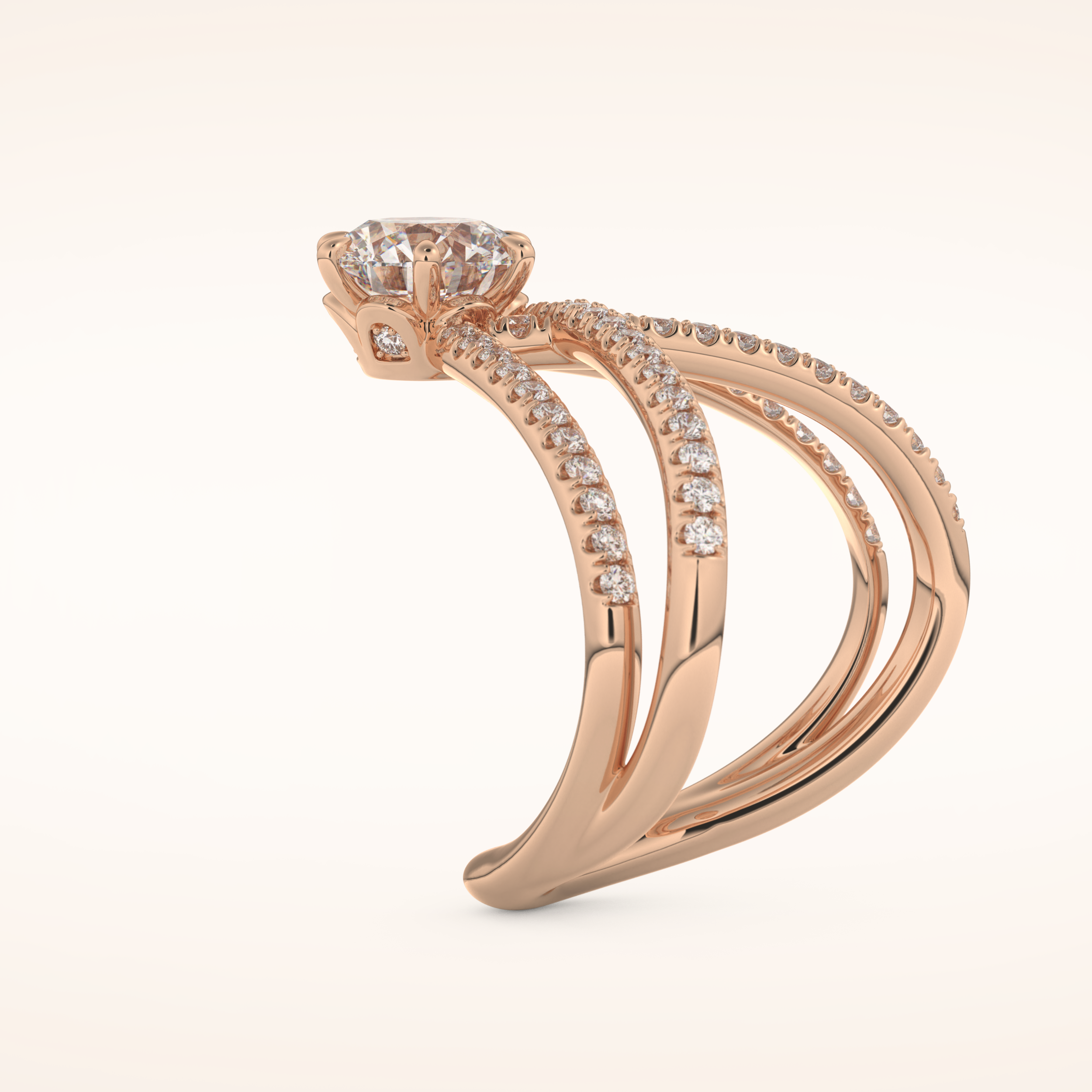 1.5 CT Round Shaped Pave Curved Shank Moissanite Engagement Ring