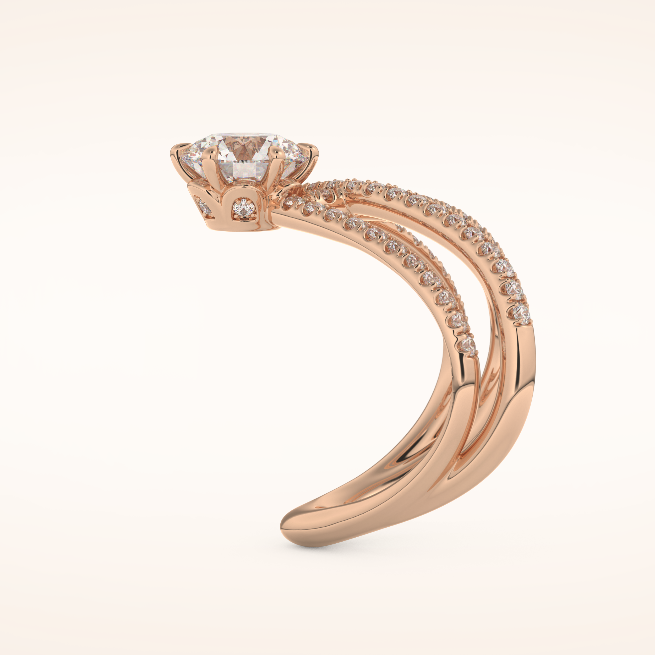 1.5 CT Round Shaped Pave Curved Shank Moissanite Engagement Ring