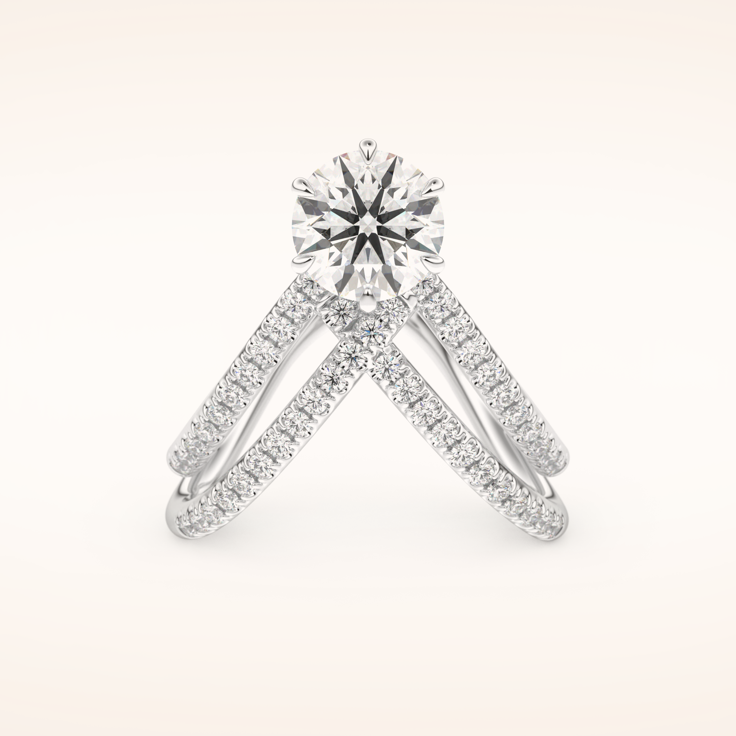 1.5 CT Round Shaped Pave Curved Shank Moissanite Engagement Ring